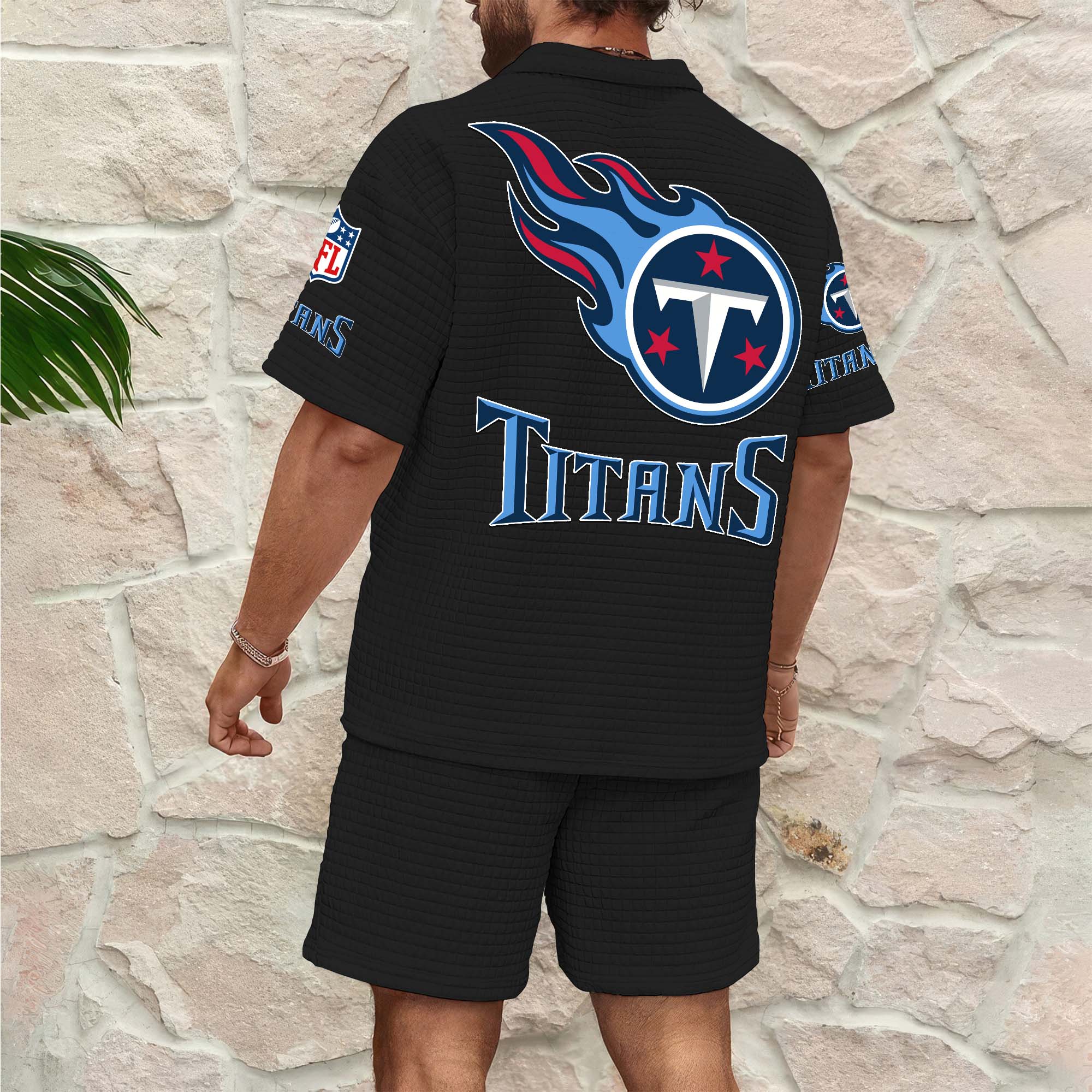 Alternative view of Tennessee Titans Men's Waffle Pattern Half Zipper Shirt And Short Custom Your Name 2025 Versions, Gifts For Football Lovers EHIVM-0206715