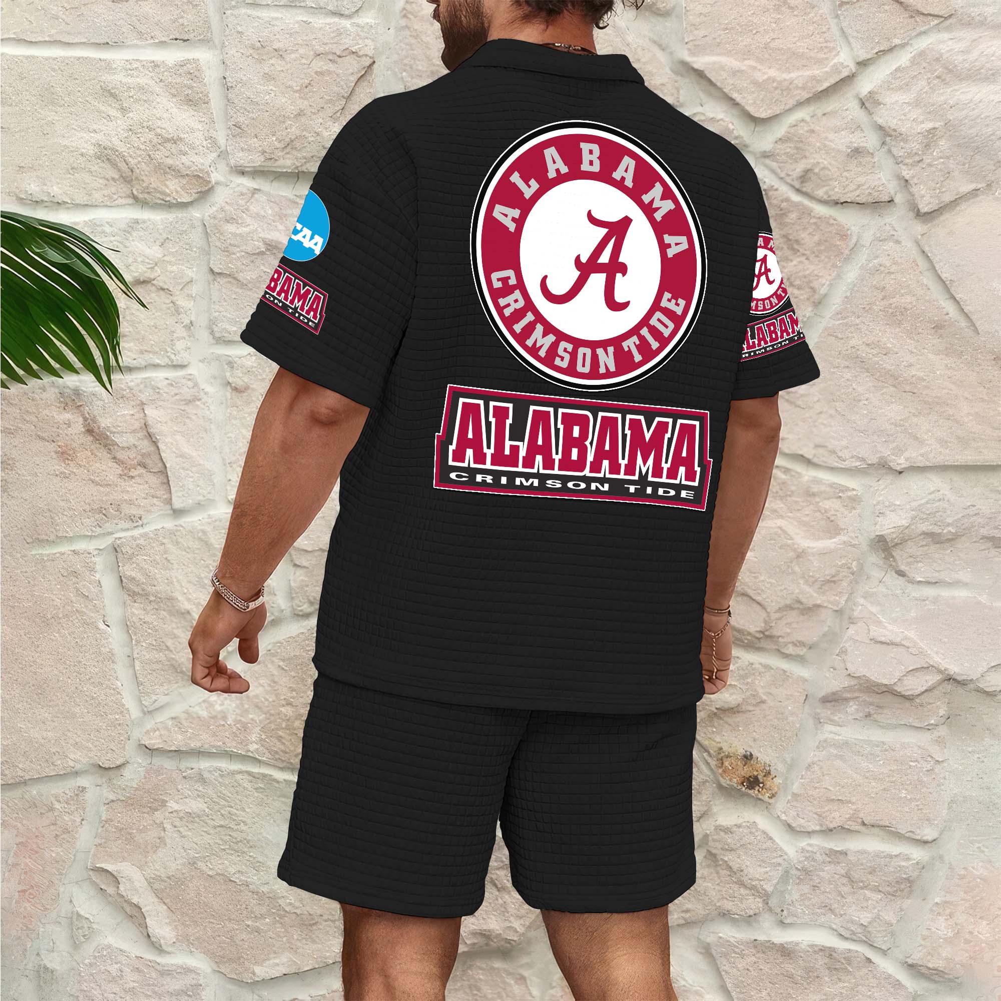 Alternative view of Alabama Crimson Tide Men's Waffle Pattern Half Zipper Shirt And Short Custom Your Name 2025 Versions, Gifts For Football Lovers EHIVM-03151308