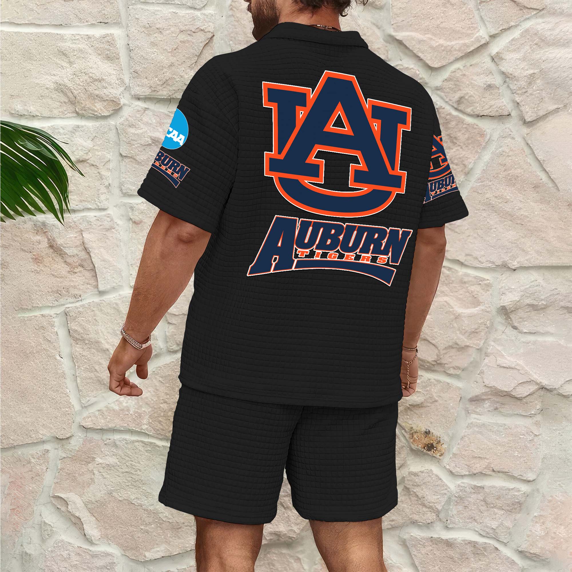 Alternative view of Auburn Tigers Men's Waffle Pattern Half Zipper Shirt And Short Custom Your Name 2025 Versions, Gifts For Football Lovers EHIVM-03151308