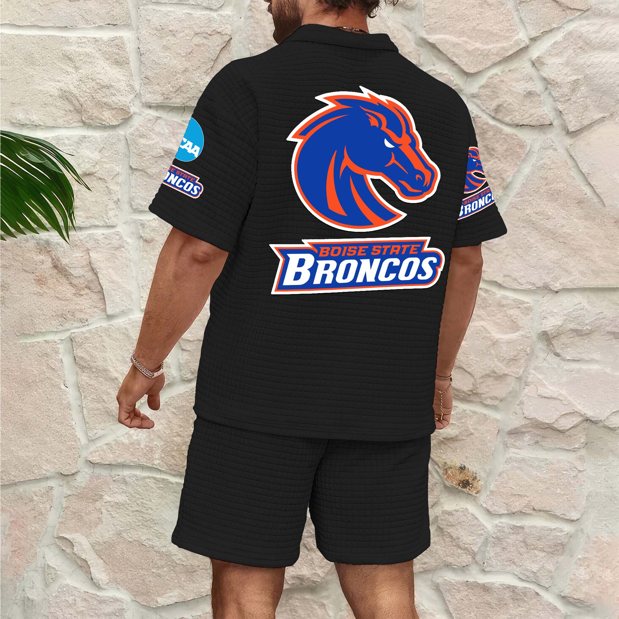 Alternative view of Boise State Broncos Men's Waffle Pattern Half Zipper Shirt And Short Custom Your Name 2025 Versions, Gifts For Football Lovers EHIVM-03151308