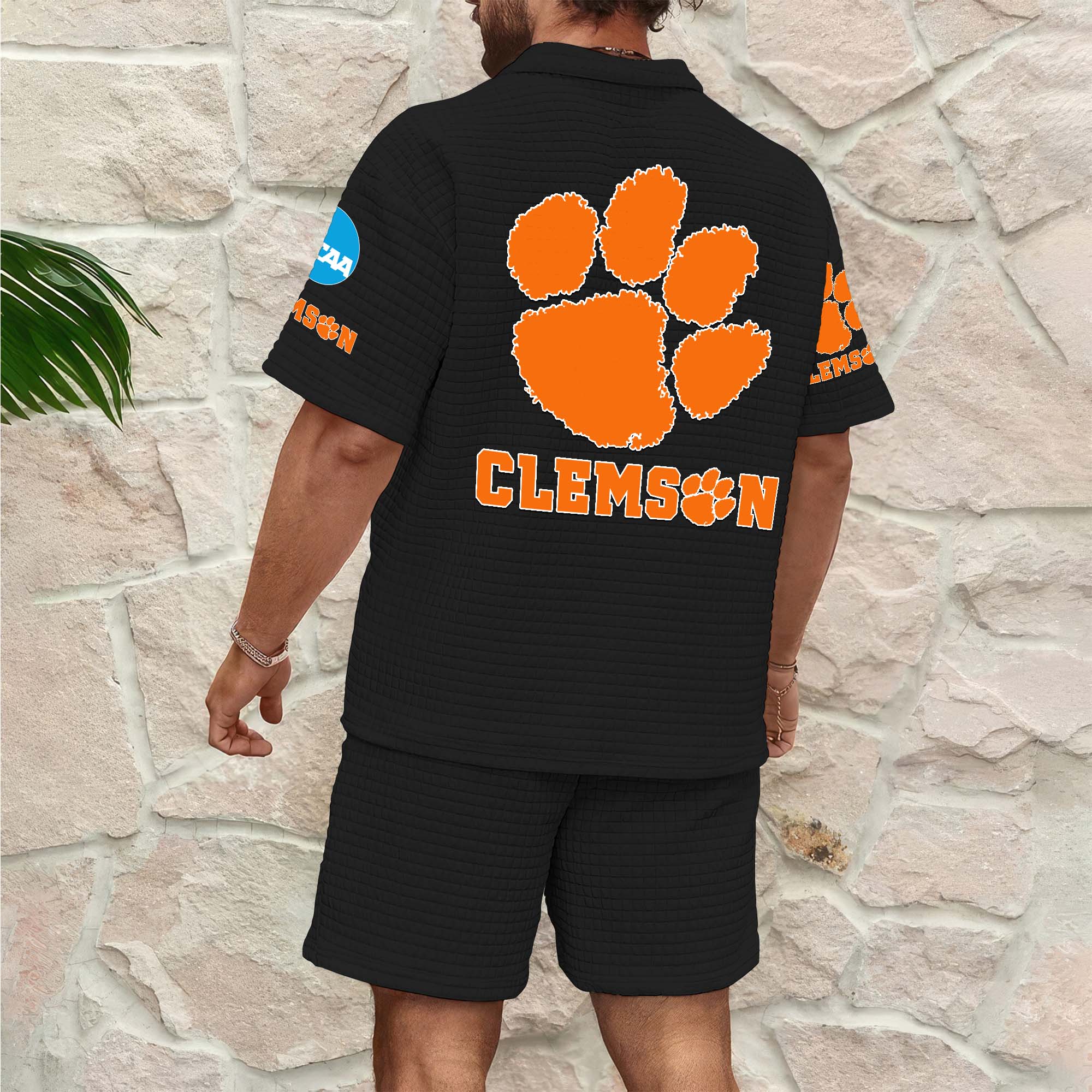 Alternative view of Clemson Tigers Men's Waffle Pattern Half Zipper Shirt And Short Custom Your Name 2025 Versions, Gifts For Football Lovers EHIVM-03151308