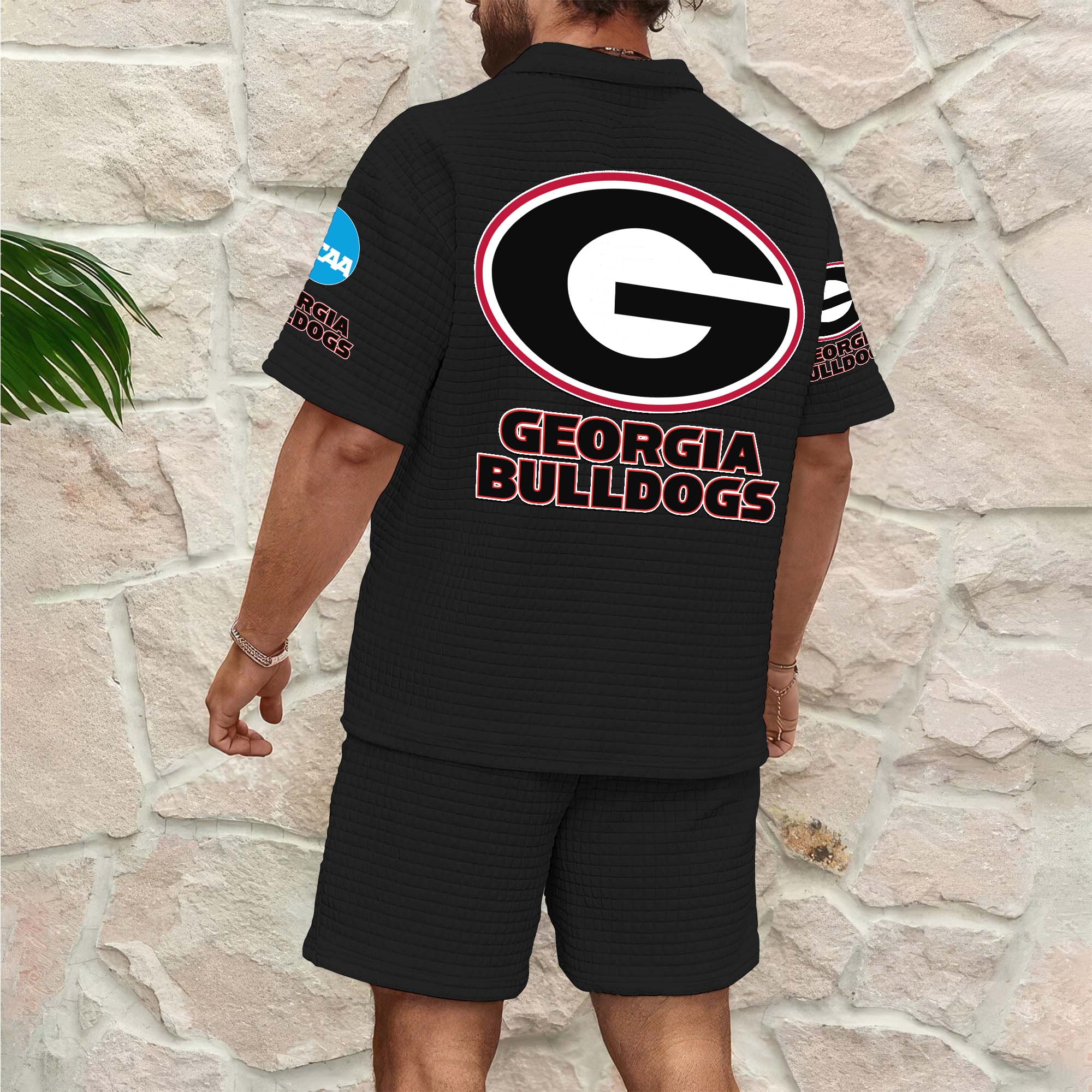 Alternative view of Georgia Bulldogs Men's Waffle Pattern Half Zipper Shirt And Short Custom Your Name 2025 Versions, Gifts For Football Lovers EHIVM-03151308