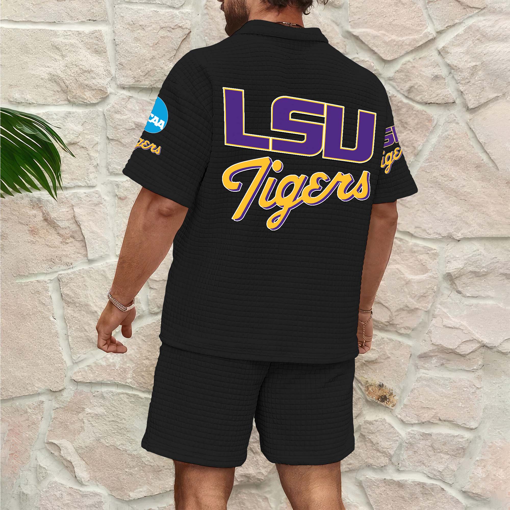 Alternative view of LSU TIGERS Men's Waffle Pattern Half Zipper Shirt And Short Custom Your Name 2025 Versions, Gifts For Football Lovers EHIVM-03151308