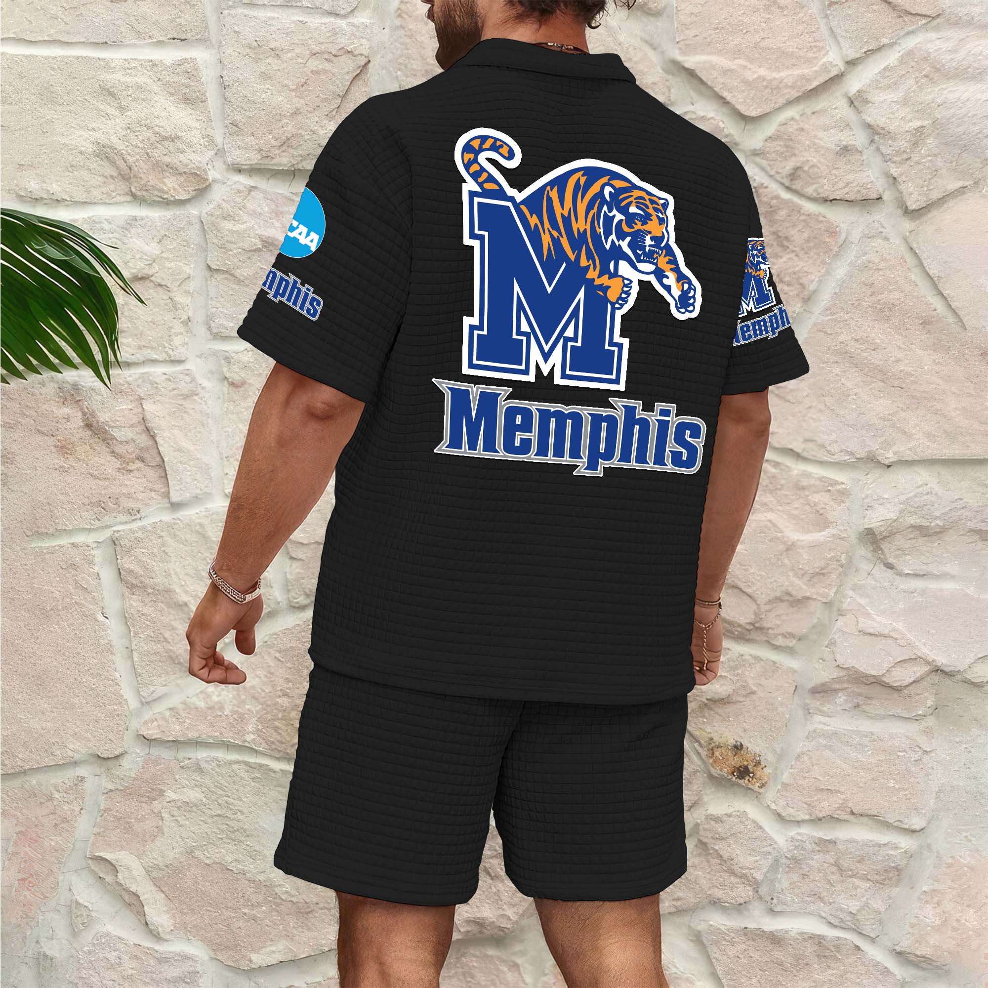 Alternative view of Memphis Tigers Men's Waffle Pattern Half Zipper Shirt And Short Custom Your Name 2025 Versions, Gifts For Football Lovers EHIVM-03151308
