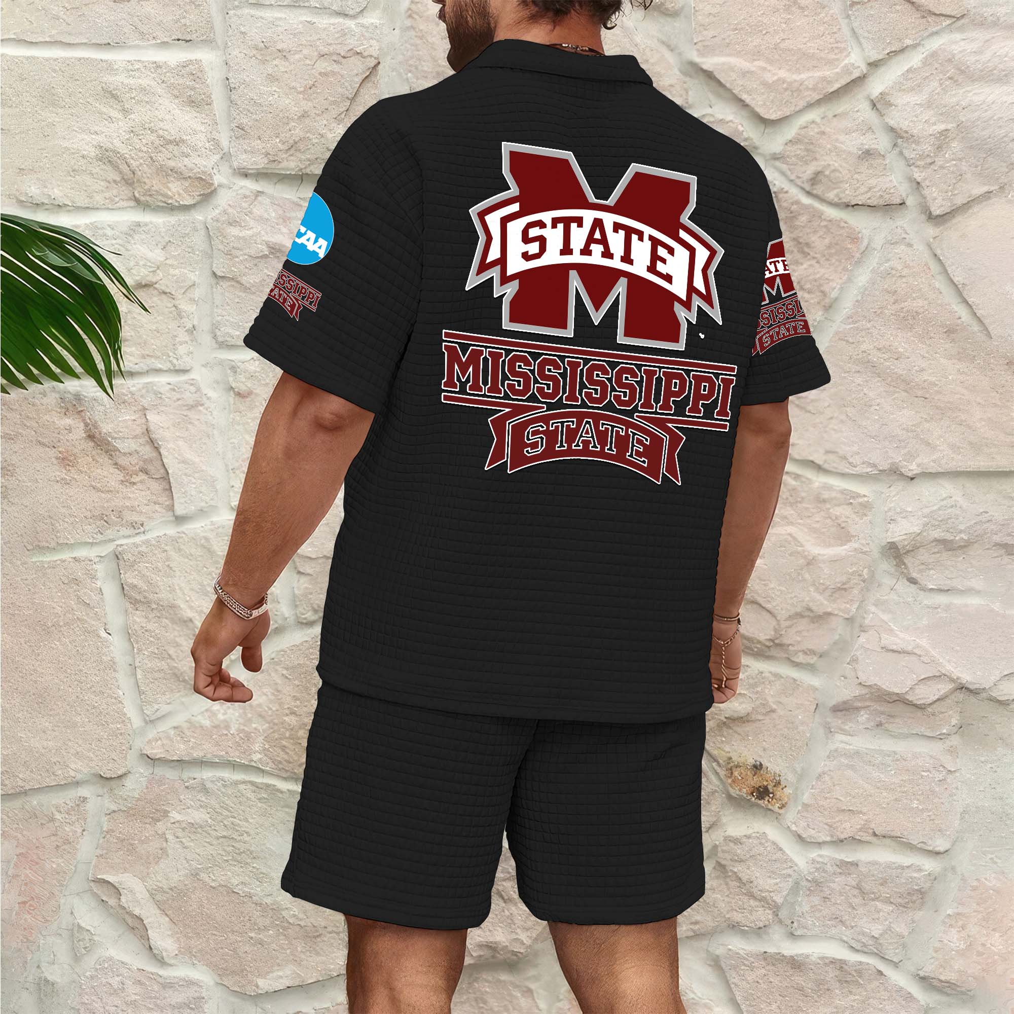 Alternative view of Mississippi State Bulldogs Men's Waffle Pattern Half Zipper Shirt And Short Custom Your Name 2025 Versions, Gifts For Football Lovers EHIVM-03151308