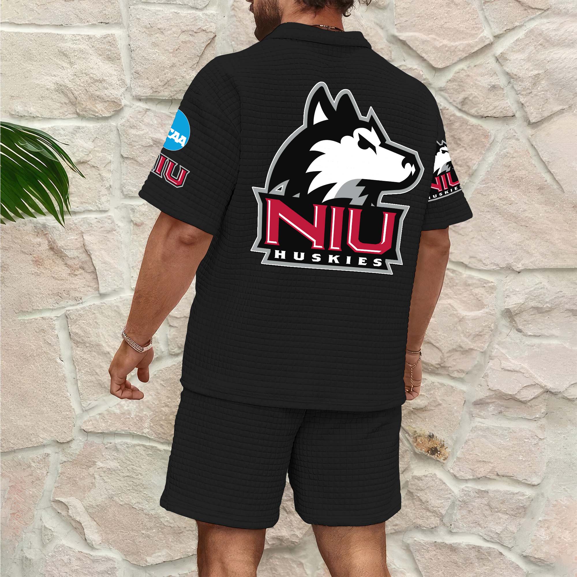 Alternative view of Northern Illinois Huskies Men's Waffle Pattern Half Zipper Shirt And Short Custom Your Name 2025 Versions, Gifts For Football Lovers EHIVM-03151308
