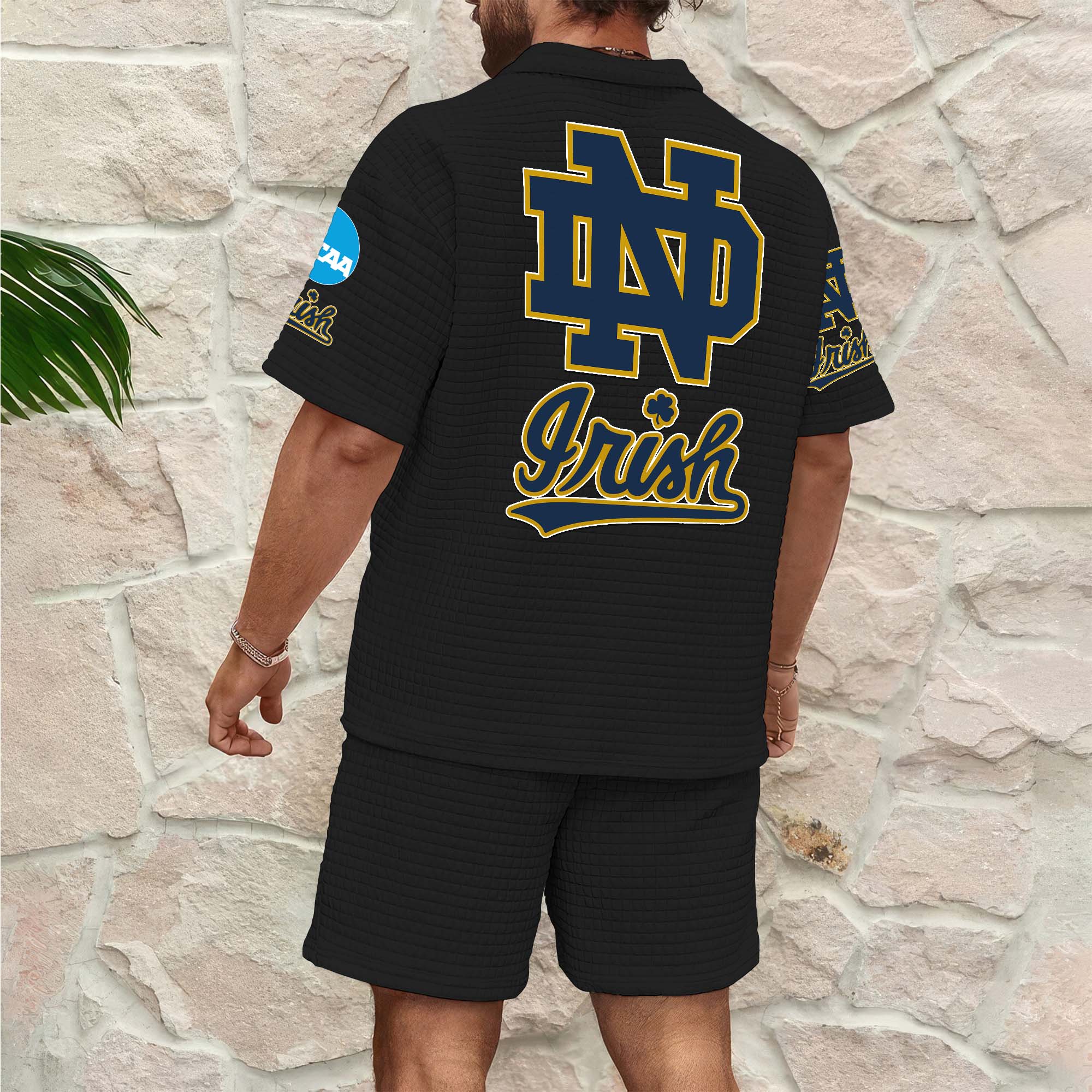 Alternative view of Notre Dame Fighting Irish Men's Waffle Pattern Half Zipper Shirt And Short Custom Your Name 2025 Versions, Gifts For Football Lovers EHIVM-03151308