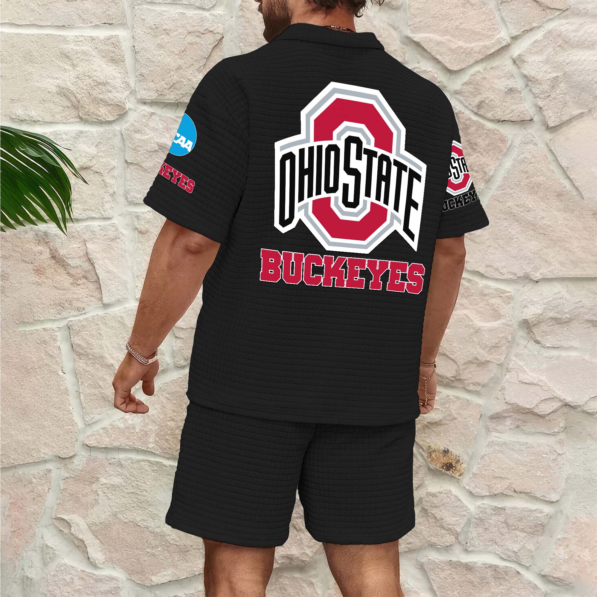 Alternative view of Ohio State Buckeyes Men's Waffle Pattern Half Zipper Shirt And Short Custom Your Name 2025 Versions, Gifts For Football Lovers EHIVM-03151308