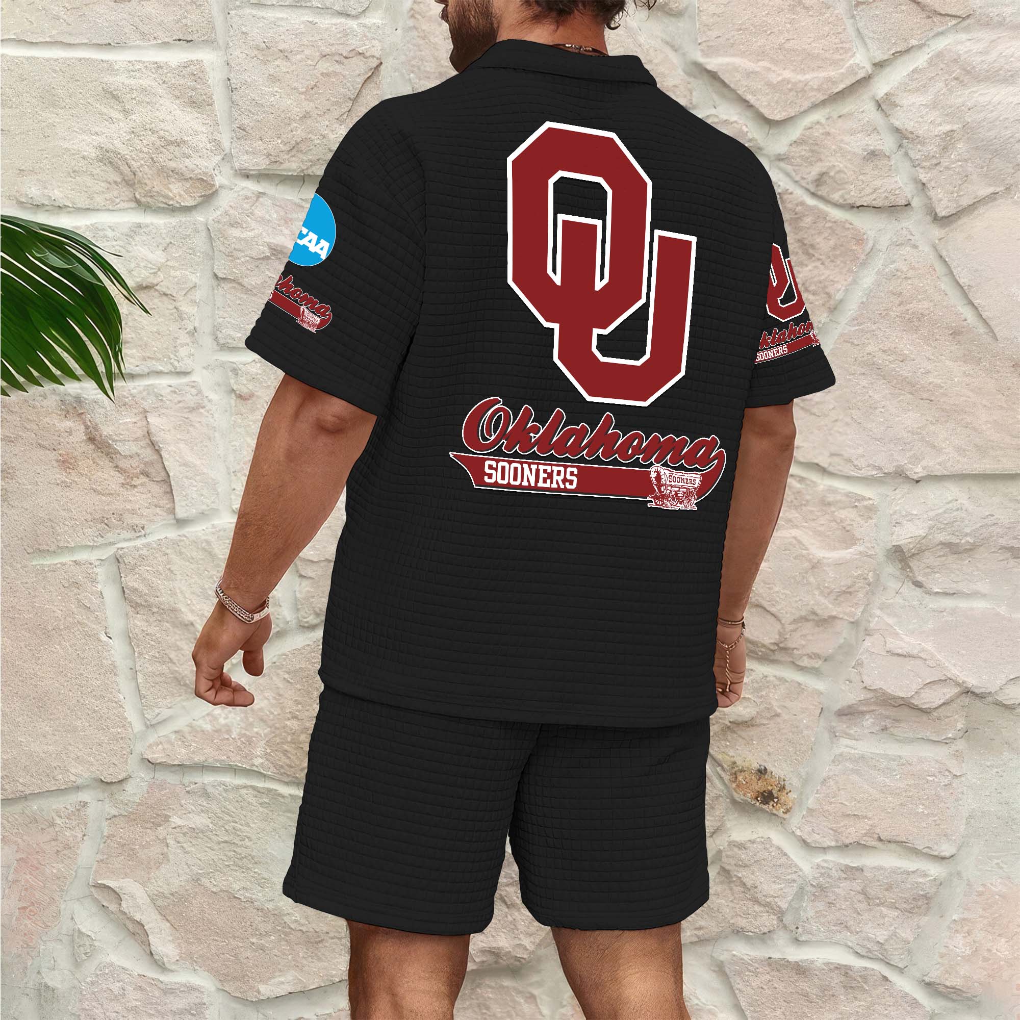 Alternative view of Oklahoma Sooners Men's Waffle Pattern Half Zipper Shirt And Short Custom Your Name 2025 Versions, Gifts For Football Lovers EHIVM-03151308