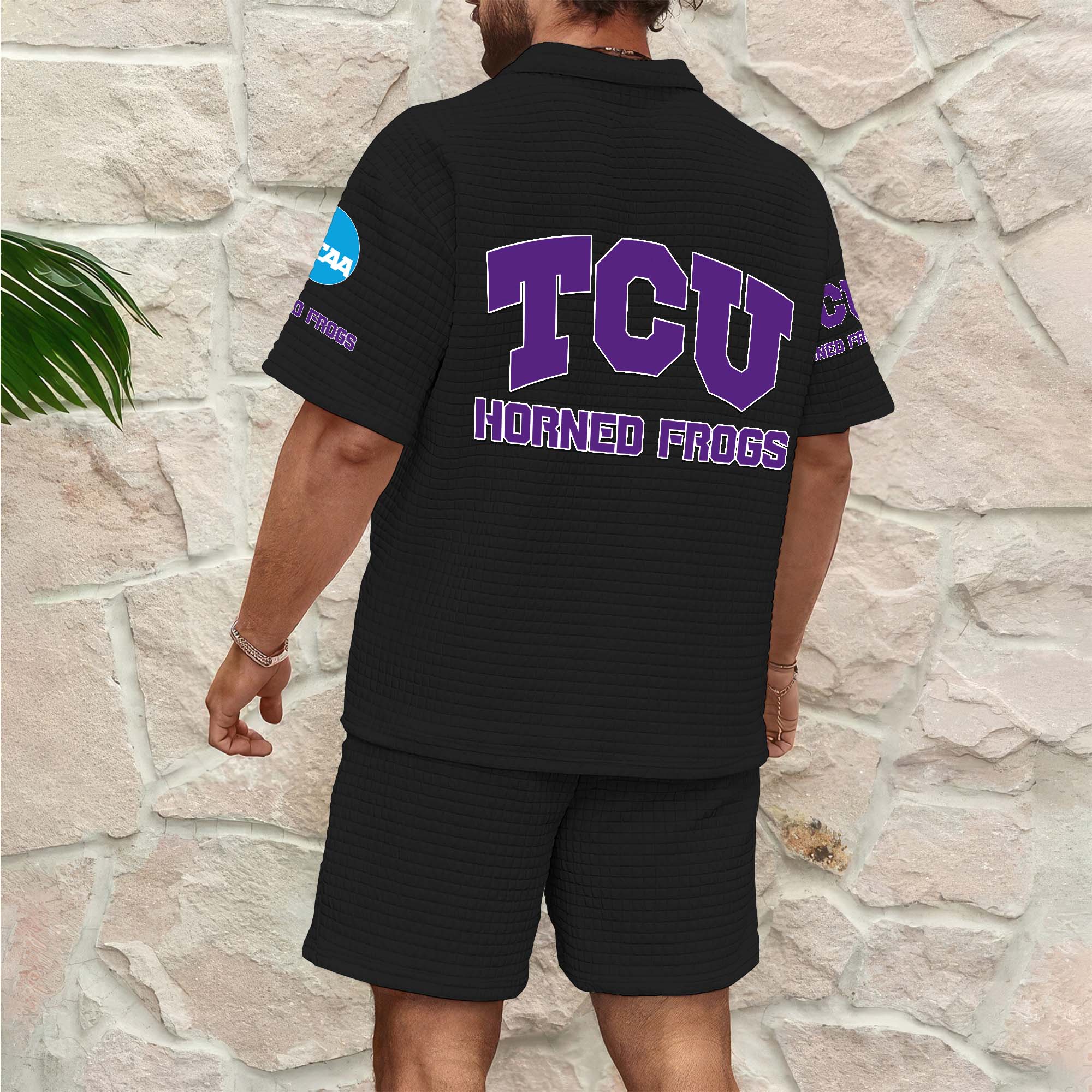 Alternative view of TCU Horned Frogs Men's Waffle Pattern Half Zipper Shirt And Short Custom Your Name 2025 Versions, Gifts For Football Lovers EHIVM-03151308