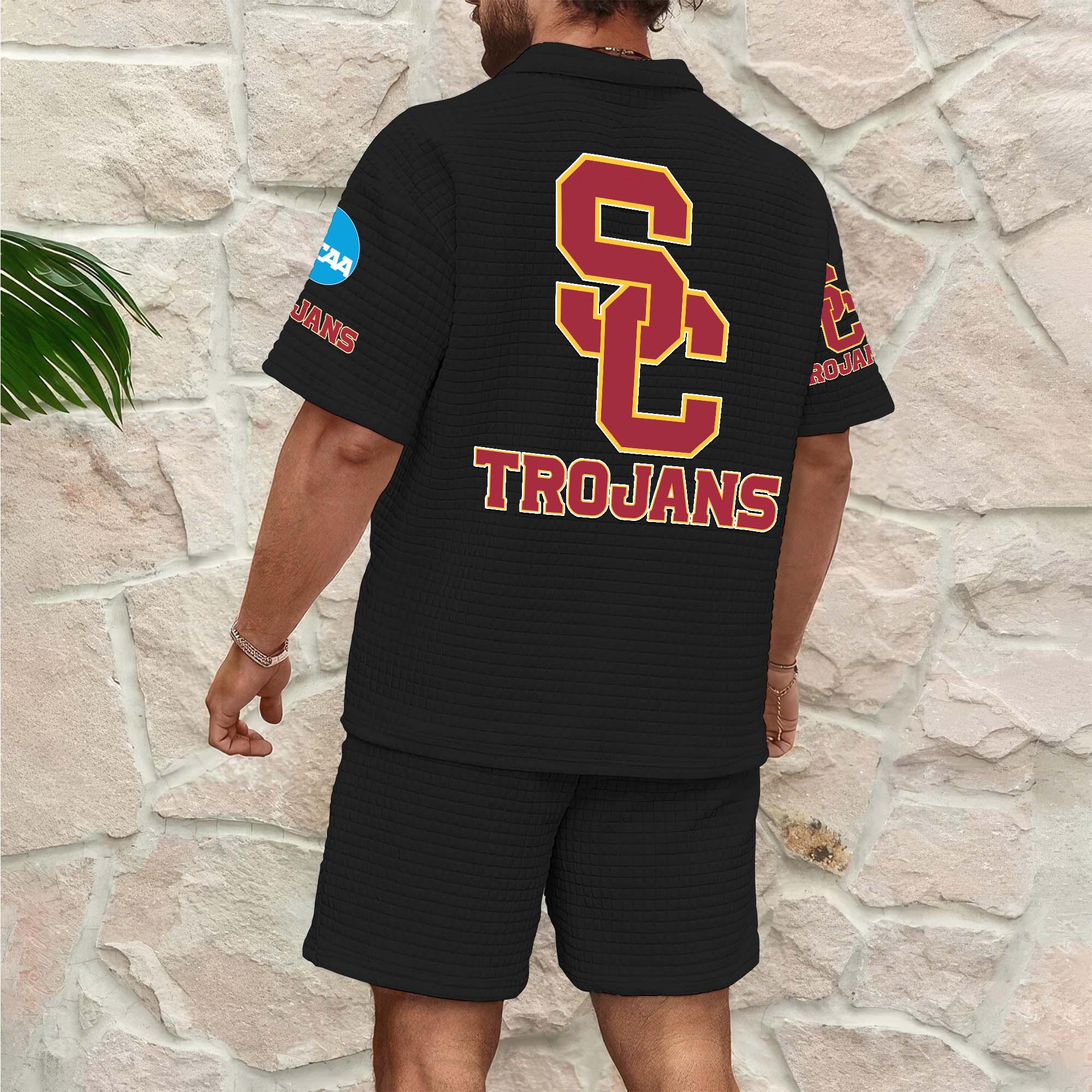 Alternative view of USC Trojans Men's Waffle Pattern Half Zipper Shirt And Short Custom Your Name 2025 Versions, Gifts For Football Lovers EHIVM-03151308