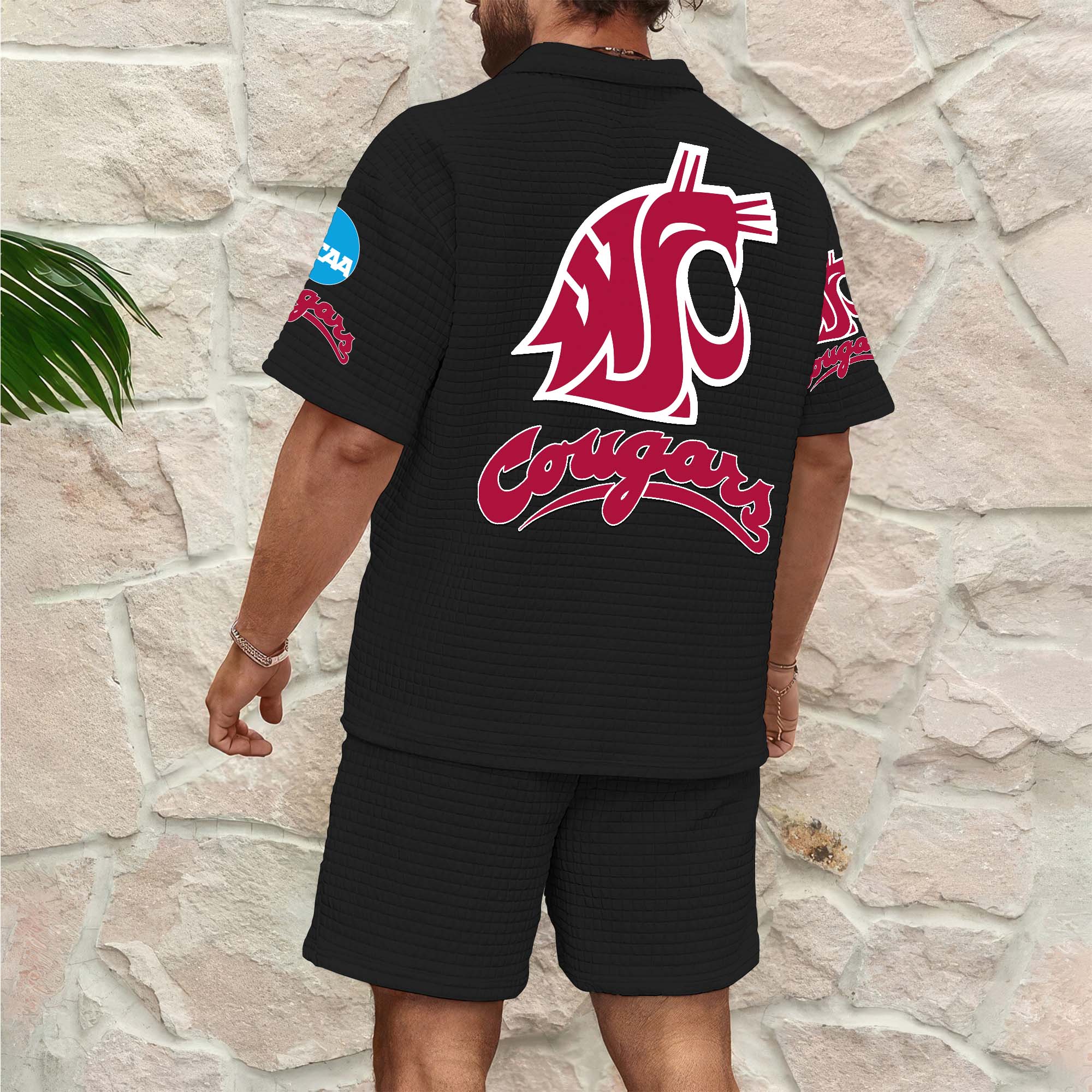 Alternative view of Washington State Cougars Men's Waffle Pattern Half Zipper Shirt And Short Custom Your Name 2025 Versions, Gifts For Football Lovers EHIVM-03151308