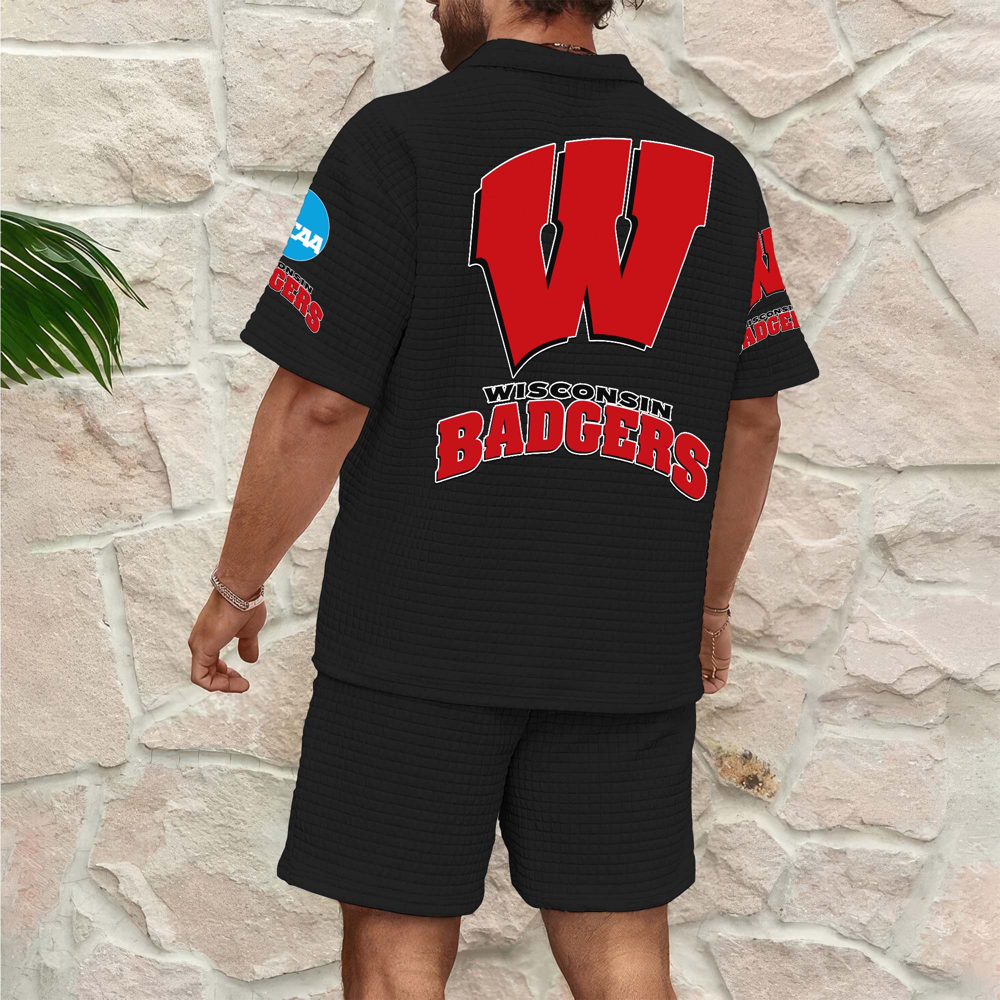 Alternative view of Wisconsin Badgers Men's Waffle Pattern Half Zipper Shirt And Short Custom Your Name 2025 Versions, Gifts For Football Lovers EHIVM-03151308