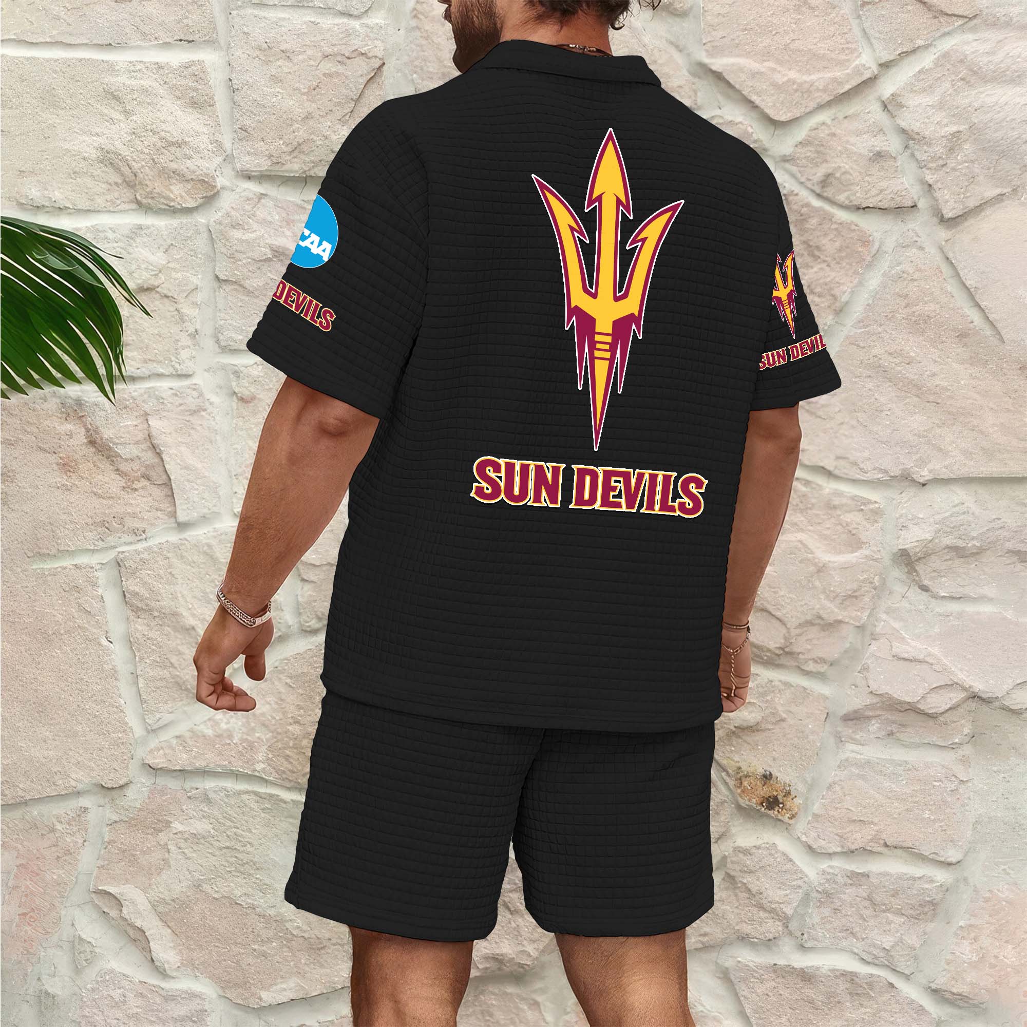 Alternative view of Arizona State Sun Devils Men's Waffle Pattern Half Zipper Shirt And Short Custom Your Name 2025 Versions, Gifts For Football Lovers EHIVM-03151308