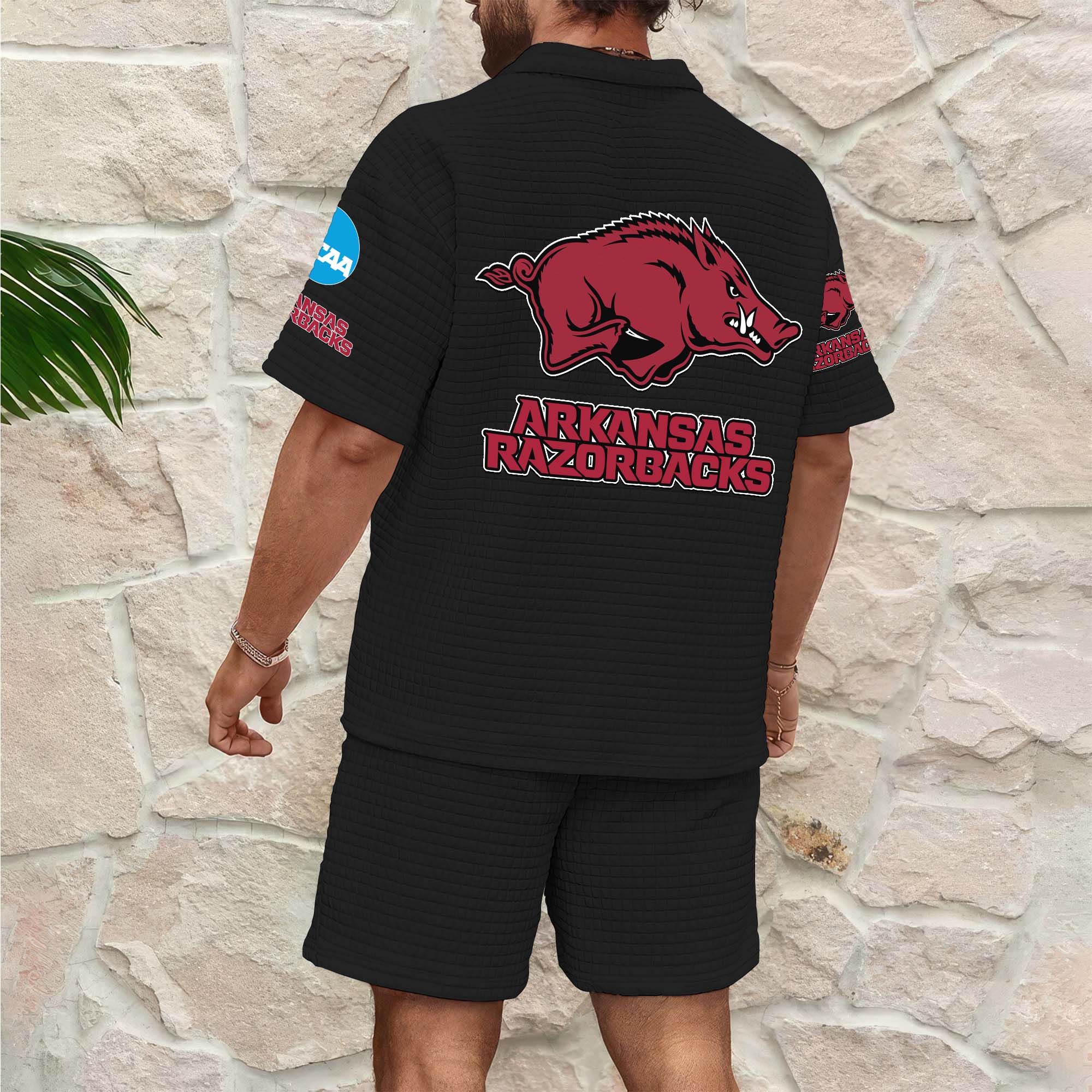 Alternative view of Arkansas Razorbacks Men's Waffle Pattern Half Zipper Shirt And Short Custom Your Name 2025 Versions, Gifts For Football Lovers EHIVM-03151308