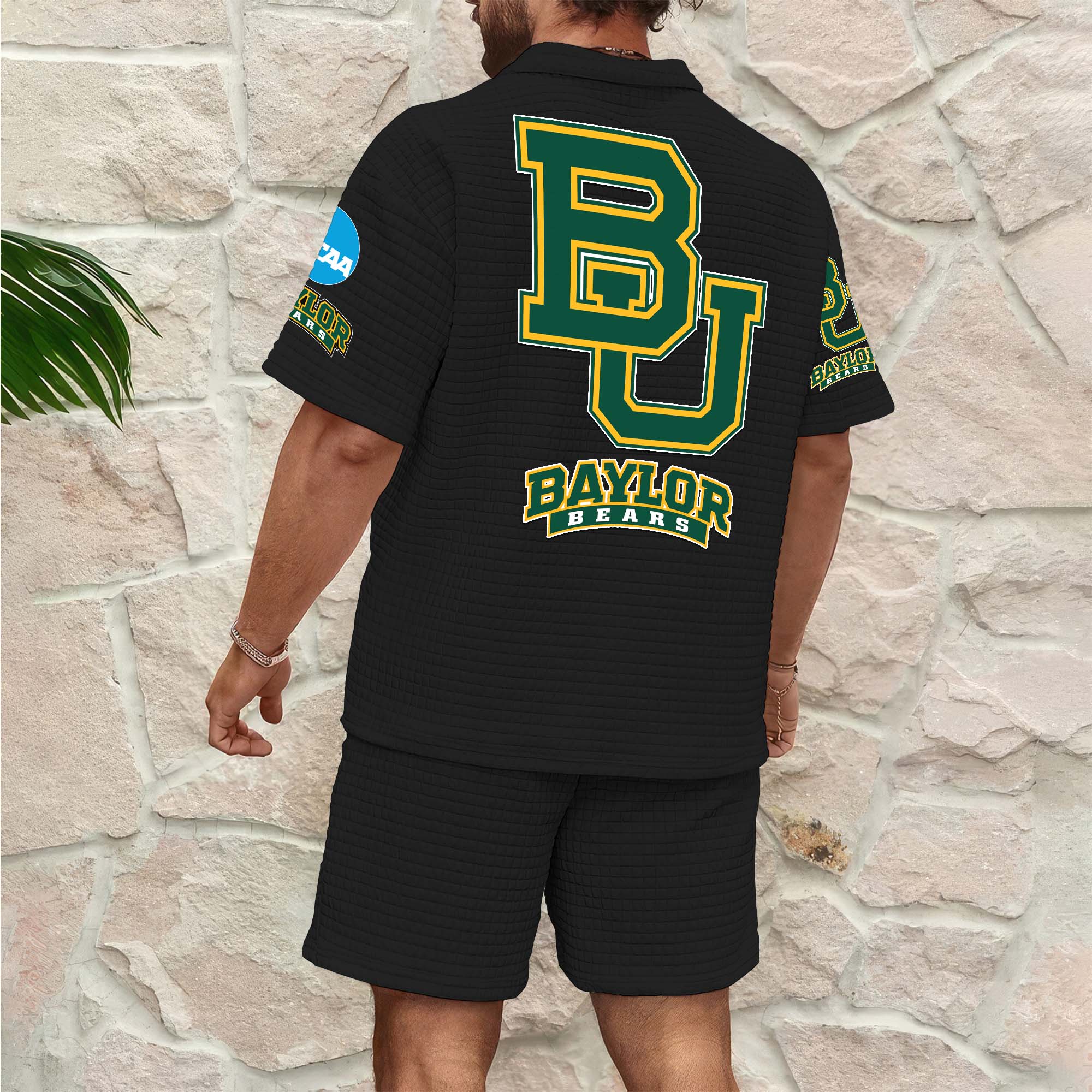 Alternative view of Baylor Bears Men's Waffle Pattern Half Zipper Shirt And Short Custom Your Name 2025 Versions, Gifts For Football Lovers EHIVM-03151308