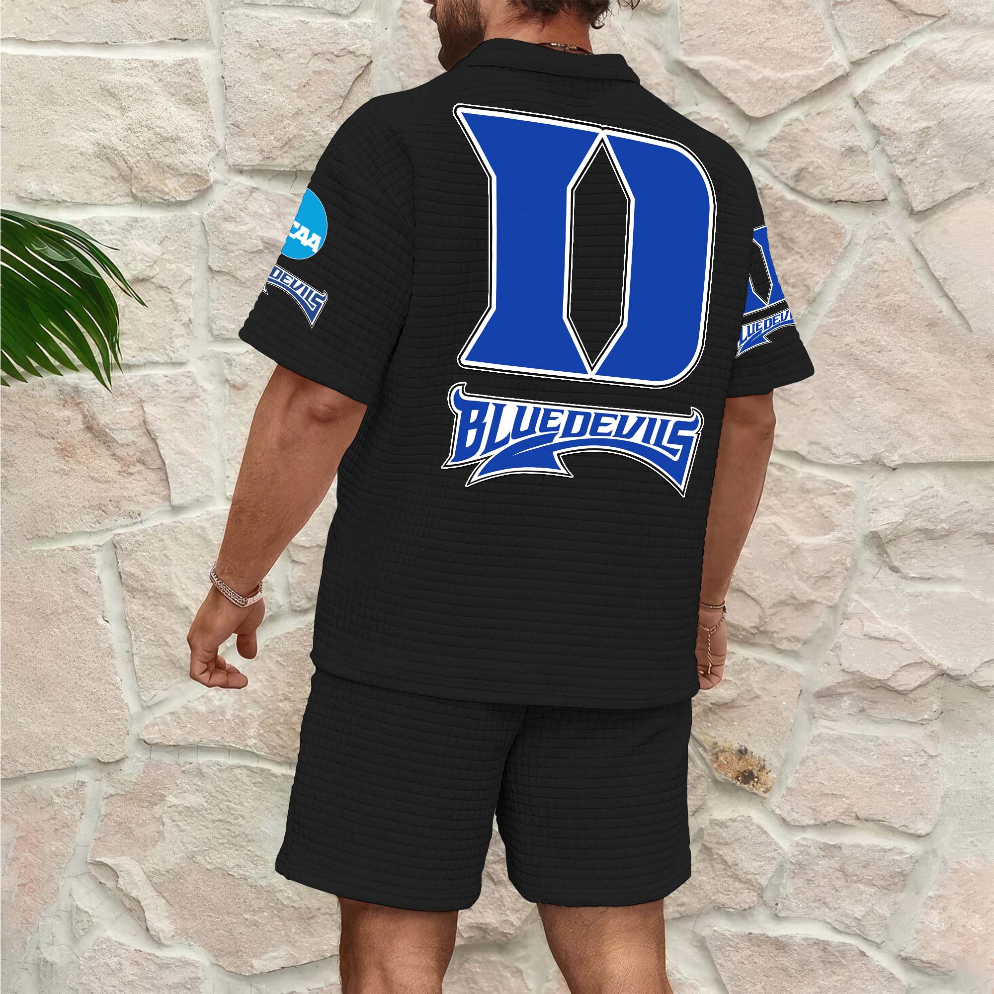 Alternative view of Duke Blue Devils Men's Waffle Pattern Half Zipper Shirt And Short Custom Your Name 2025 Versions, Gifts For Football Lovers EHIVM-03151308