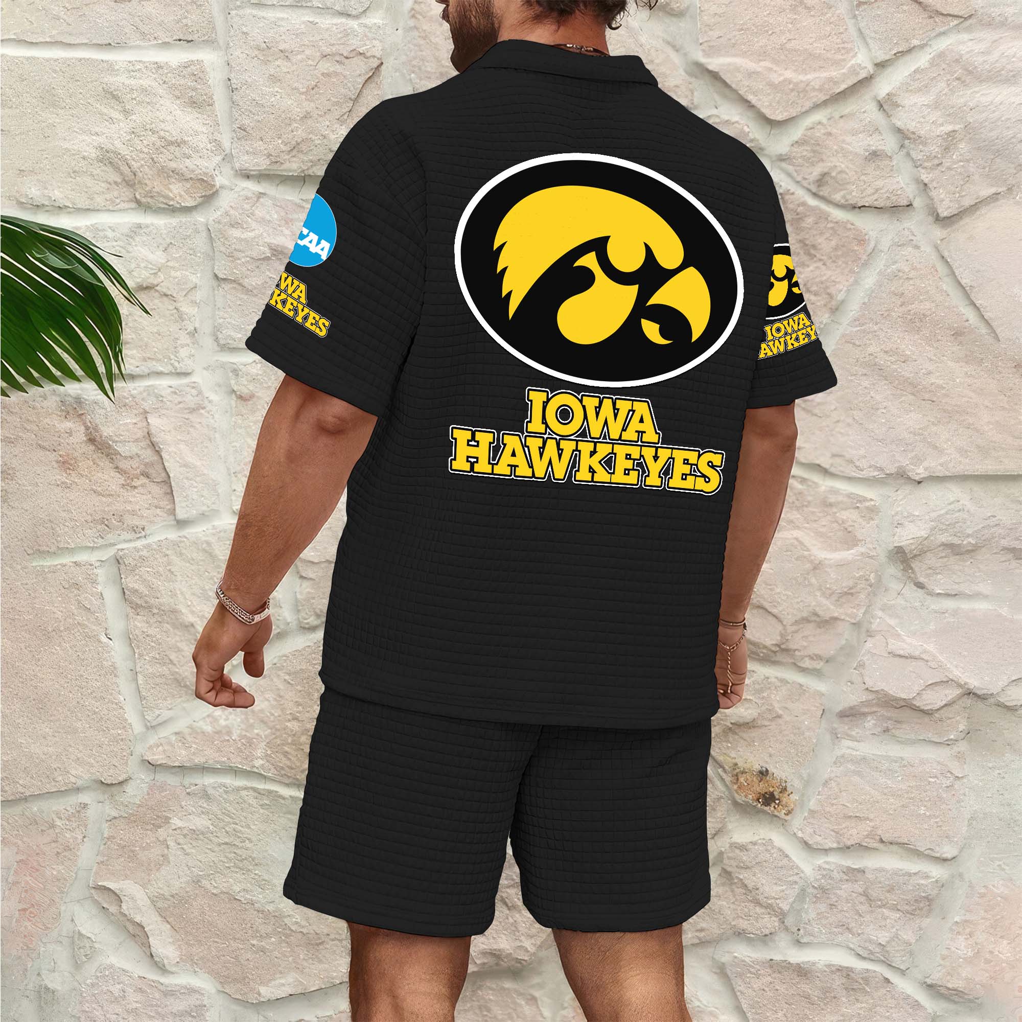 Alternative view of Iowa Hawkeyes Men's Waffle Pattern Half Zipper Shirt And Short Custom Your Name 2025 Versions, Gifts For Football Lovers EHIVM-03151308