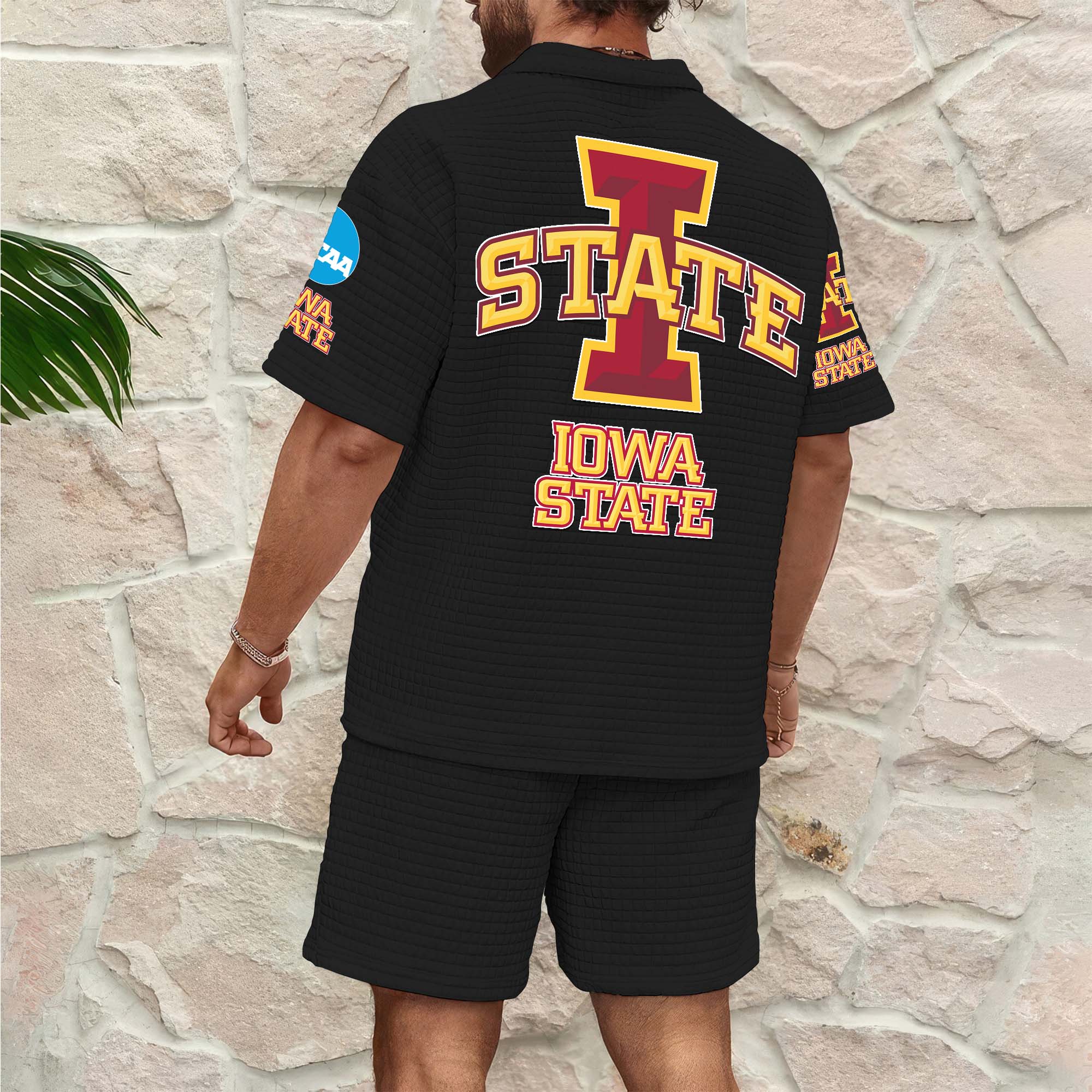 Alternative view of Iowa State Cyclones Men's Waffle Pattern Half Zipper Shirt And Short Custom Your Name 2025 Versions, Gifts For Football Lovers EHIVM-03151308
