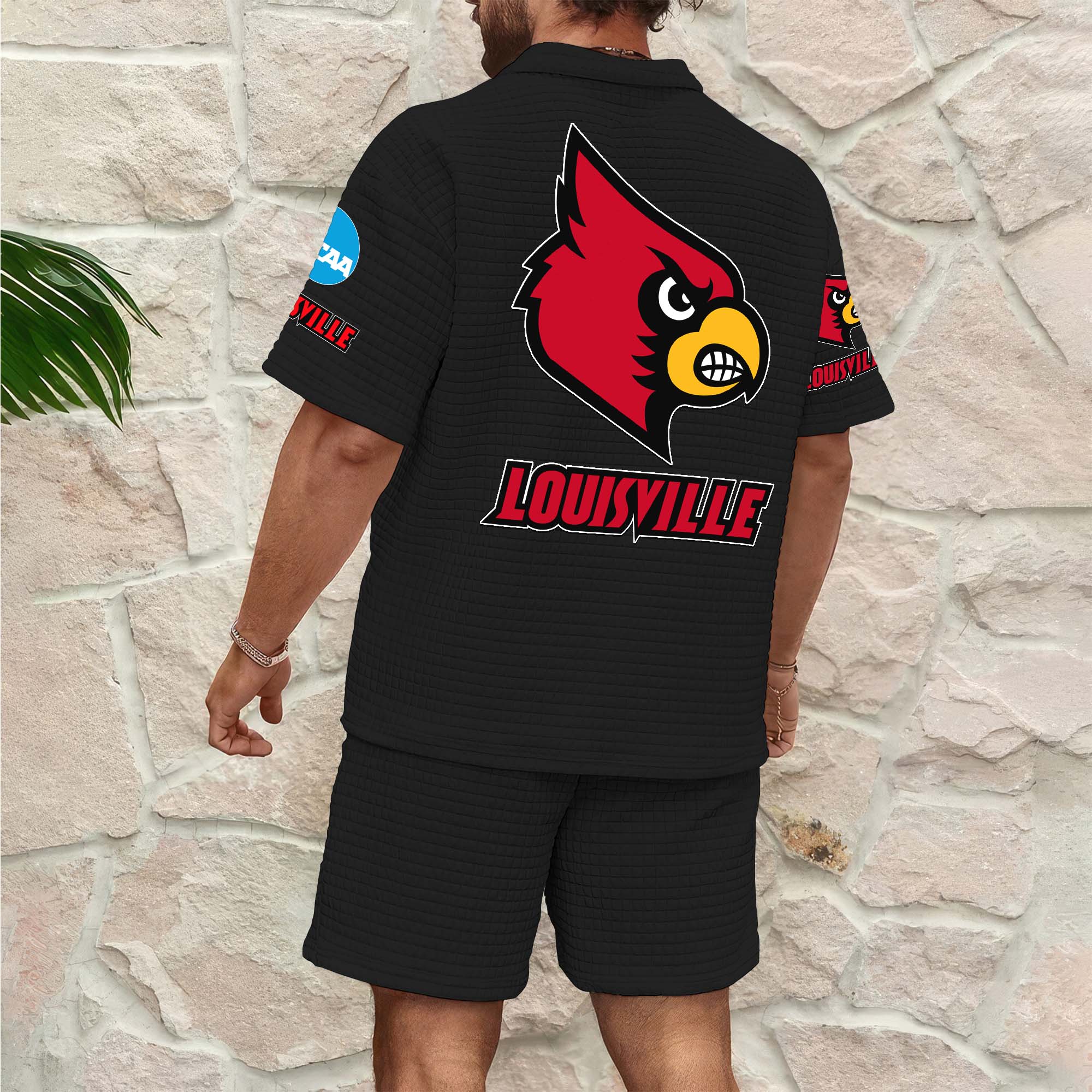 Alternative view of Louisville Cardinals Men's Waffle Pattern Half Zipper Shirt And Short Custom Your Name 2025 Versions, Gifts For Football Lovers EHIVM-03151308