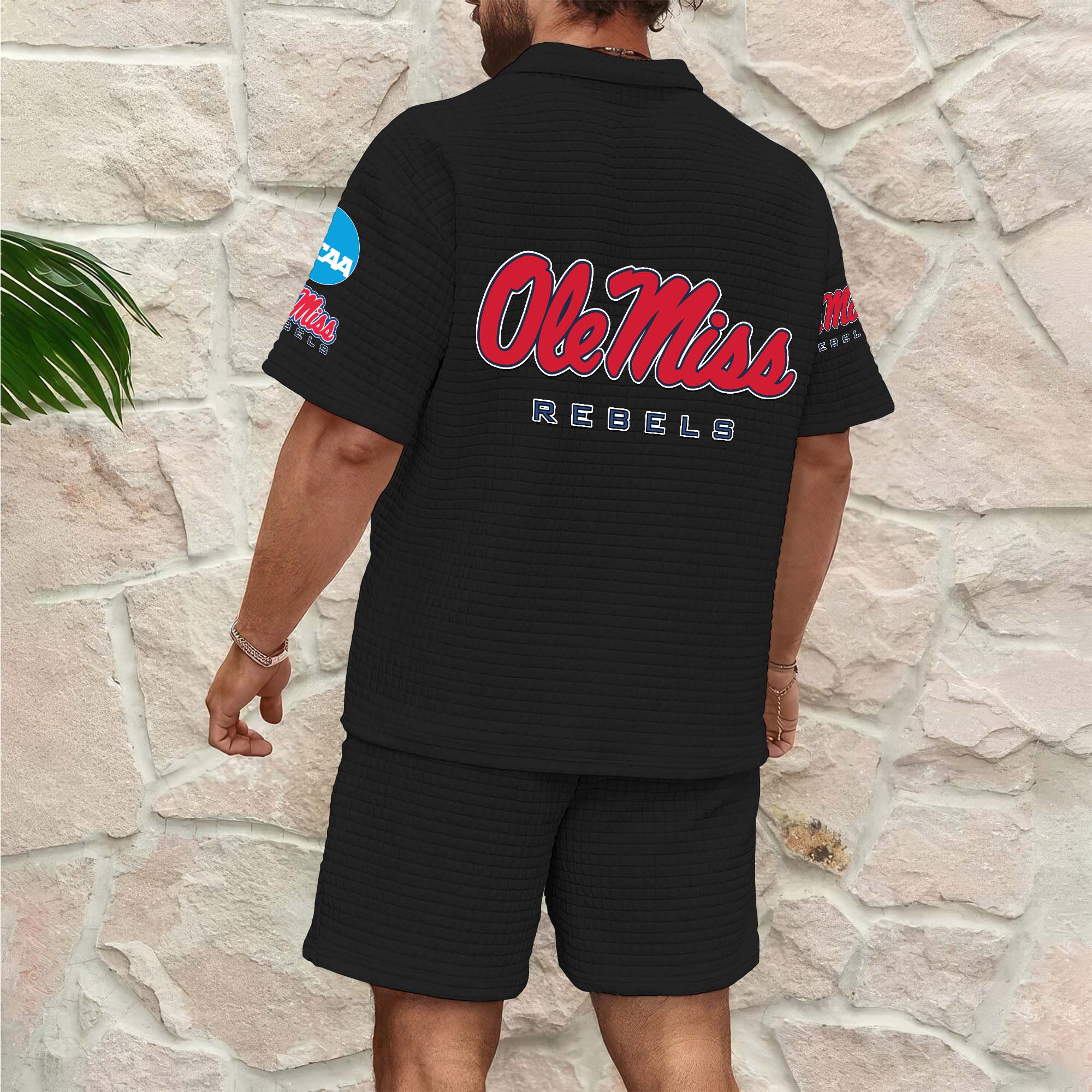 Alternative view of Ole Miss Rebels Men's Waffle Pattern Half Zipper Shirt And Short Custom Your Name 2025 Versions, Gifts For Football Lovers EHIVM-03151308