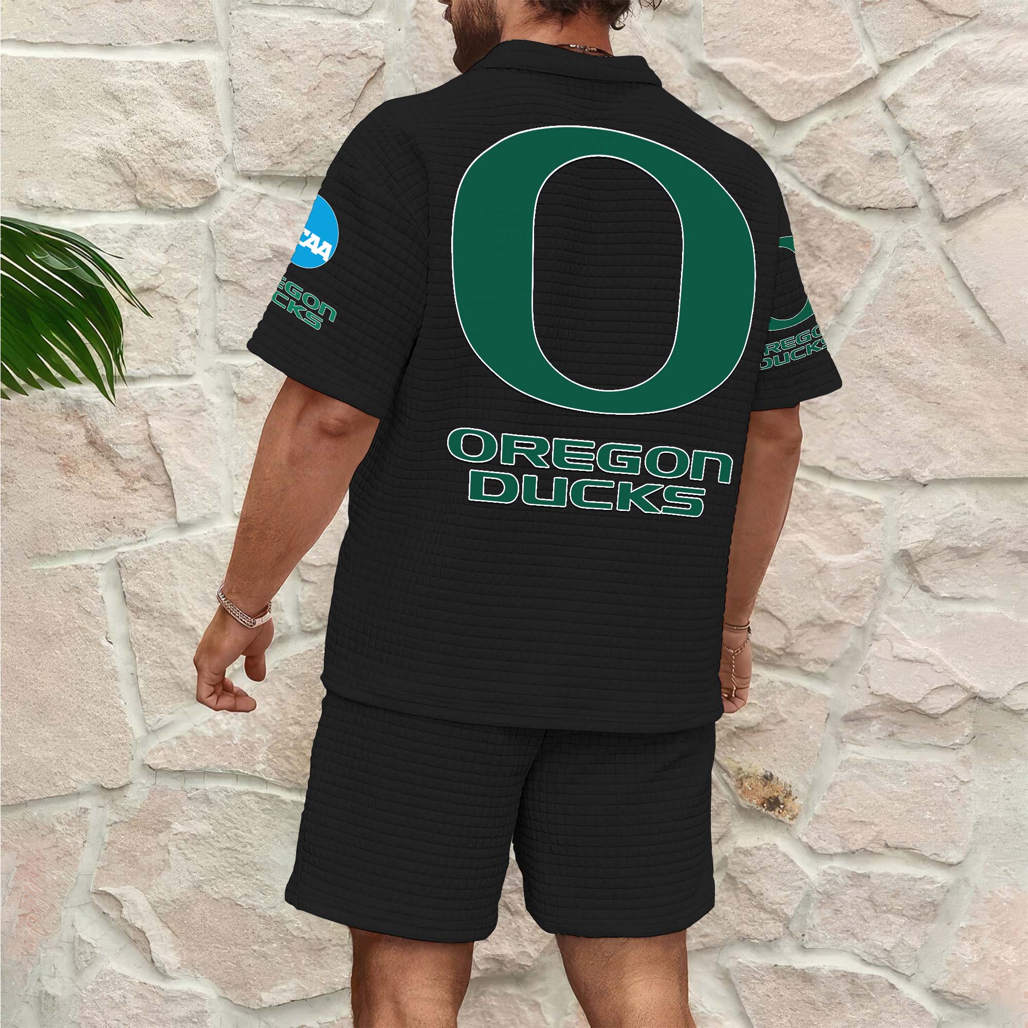 Alternative view of Oregon Ducks Men's Waffle Pattern Half Zipper Shirt And Short Custom Your Name 2025 Versions, Gifts For Football Lovers EHIVM-03151308