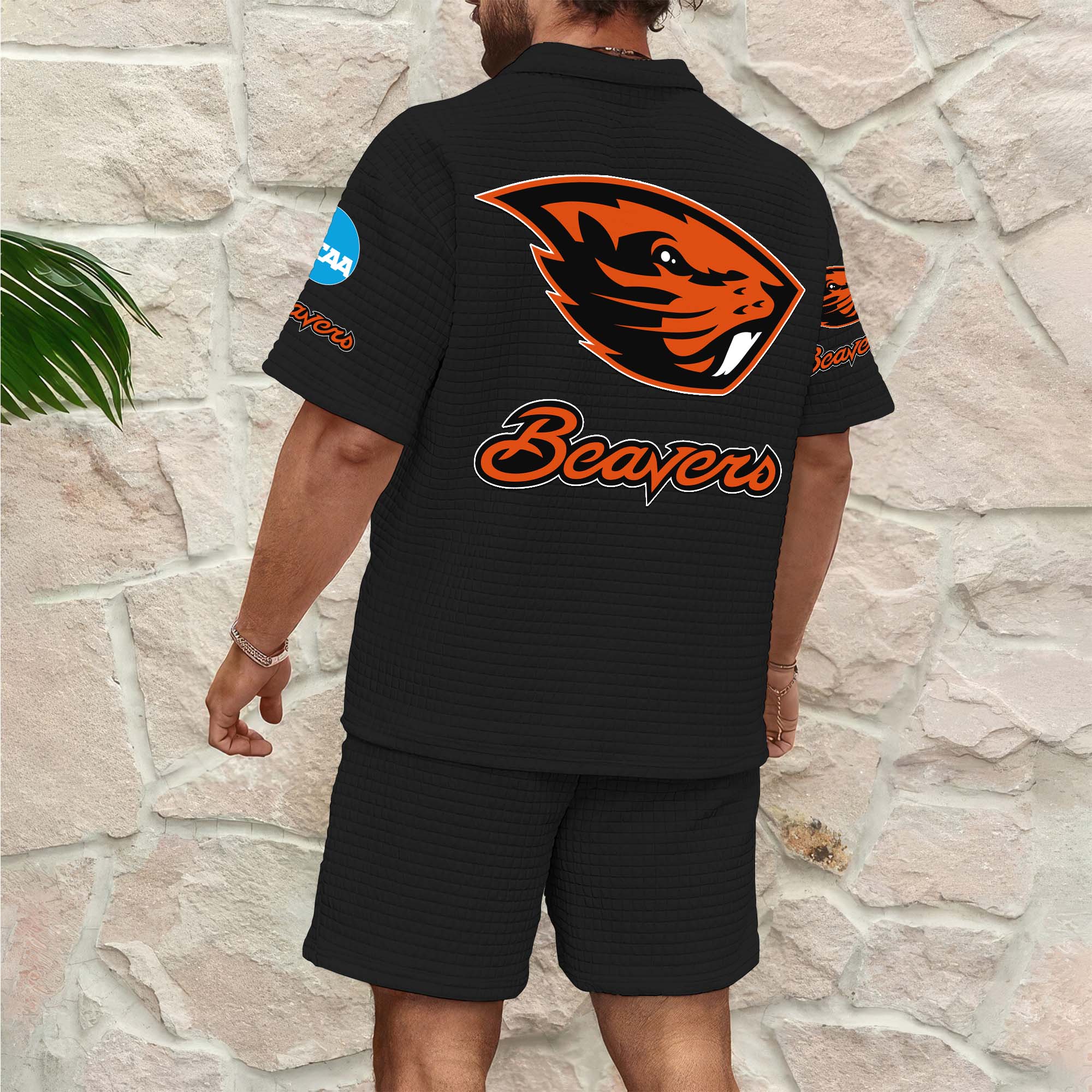 Alternative view of Oregon State Beavers Men's Waffle Pattern Half Zipper Shirt And Short Custom Your Name 2025 Versions, Gifts For Football Lovers EHIVM-03151308