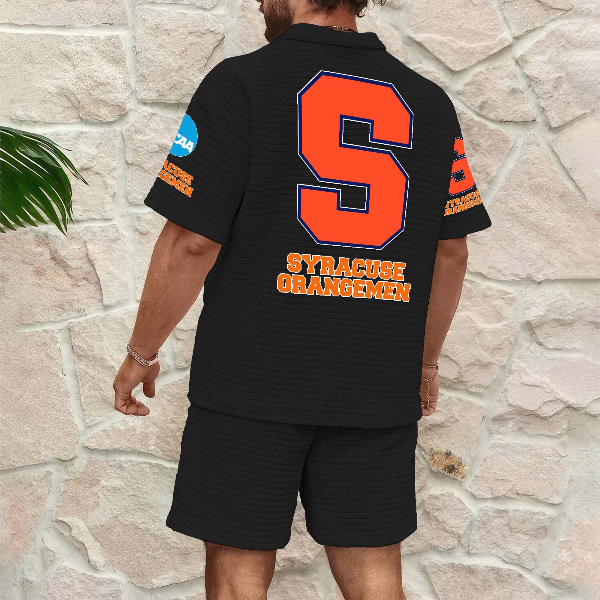 Alternative view of Syracuse Orange Men's Waffle Pattern Half Zipper Shirt And Short Custom Your Name 2025 Versions, Gifts For Football Lovers EHIVM-03151308