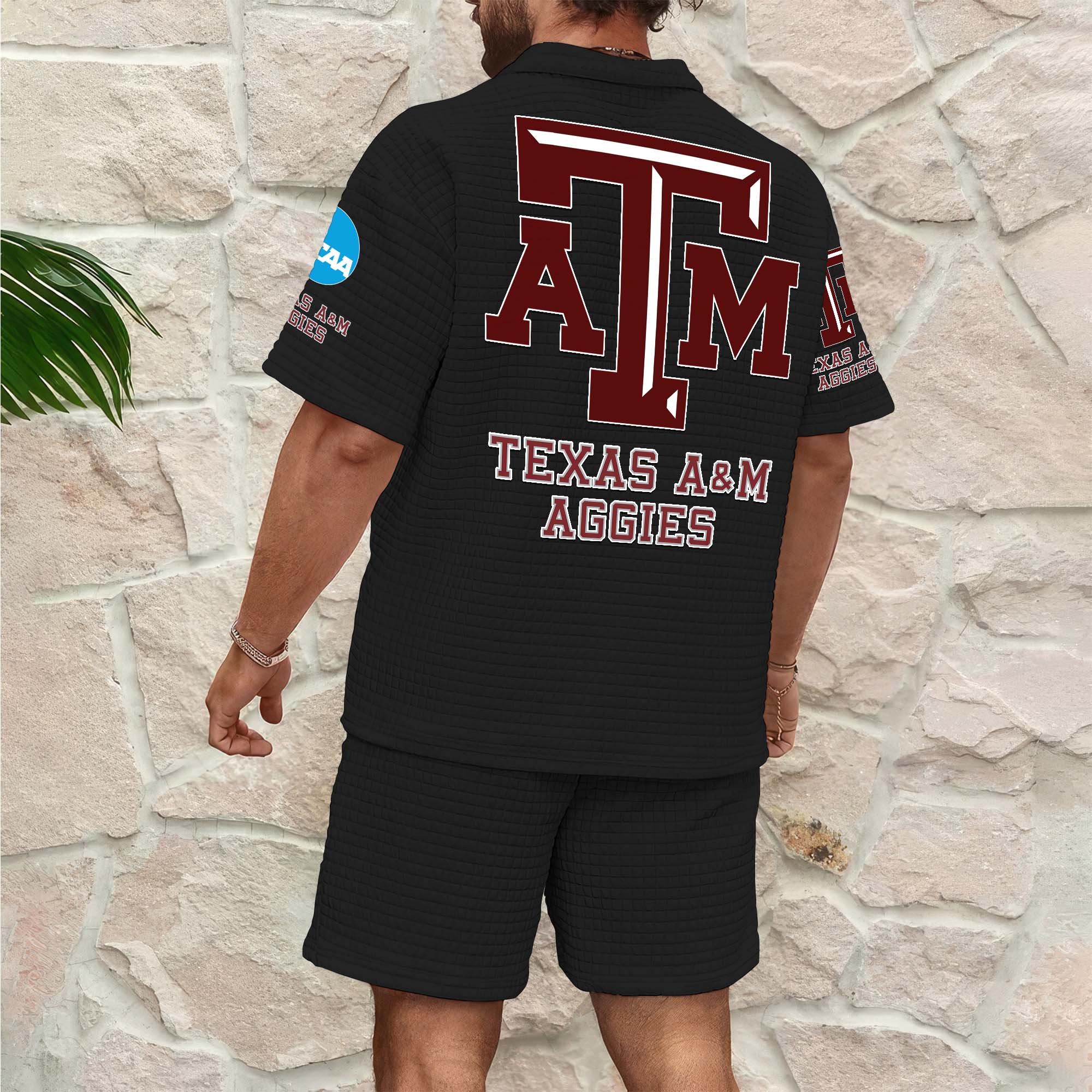 Alternative view of Texas A&M Aggies Men's Waffle Pattern Half Zipper Shirt And Short Custom Your Name 2025 Versions, Gifts For Football Lovers EHIVM-03151308