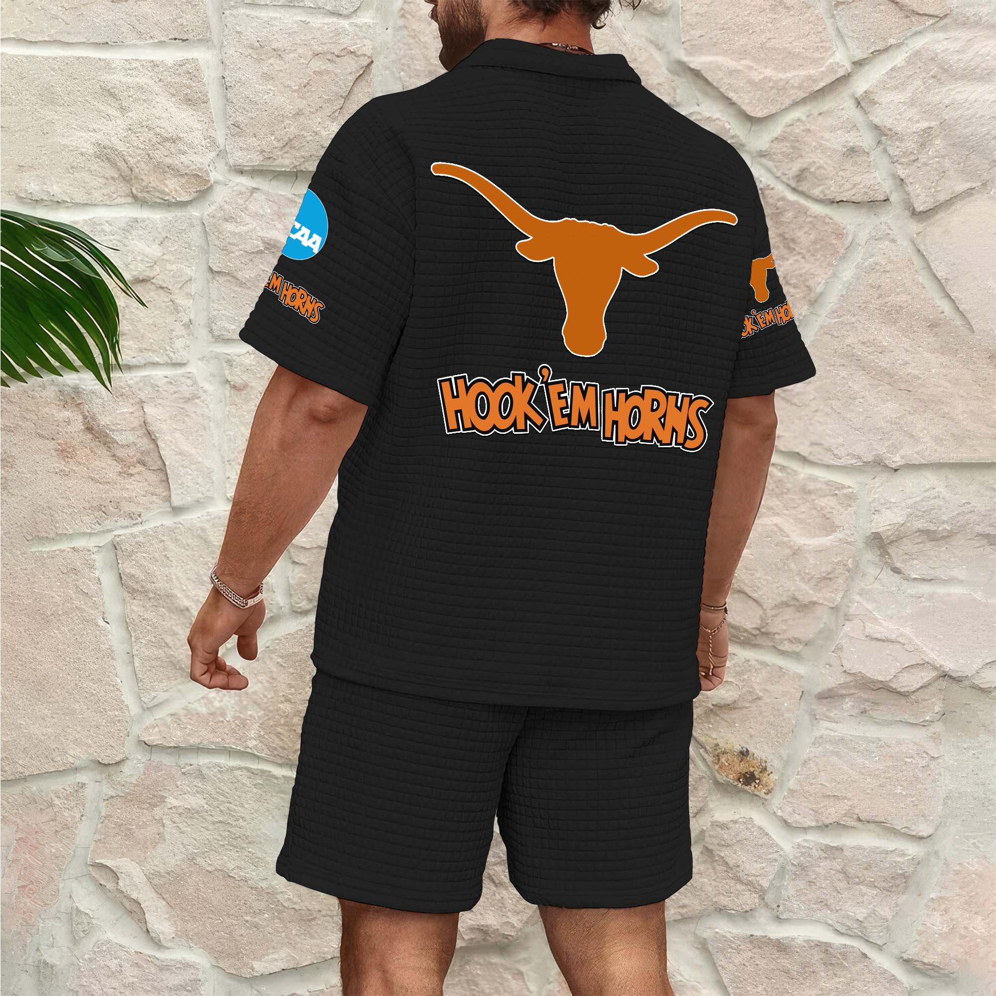Alternative view of Texas Longhorns Men's Waffle Pattern Half Zipper Shirt And Short Custom Your Name 2025 Versions, Gifts For Football Lovers EHIVM-03151308