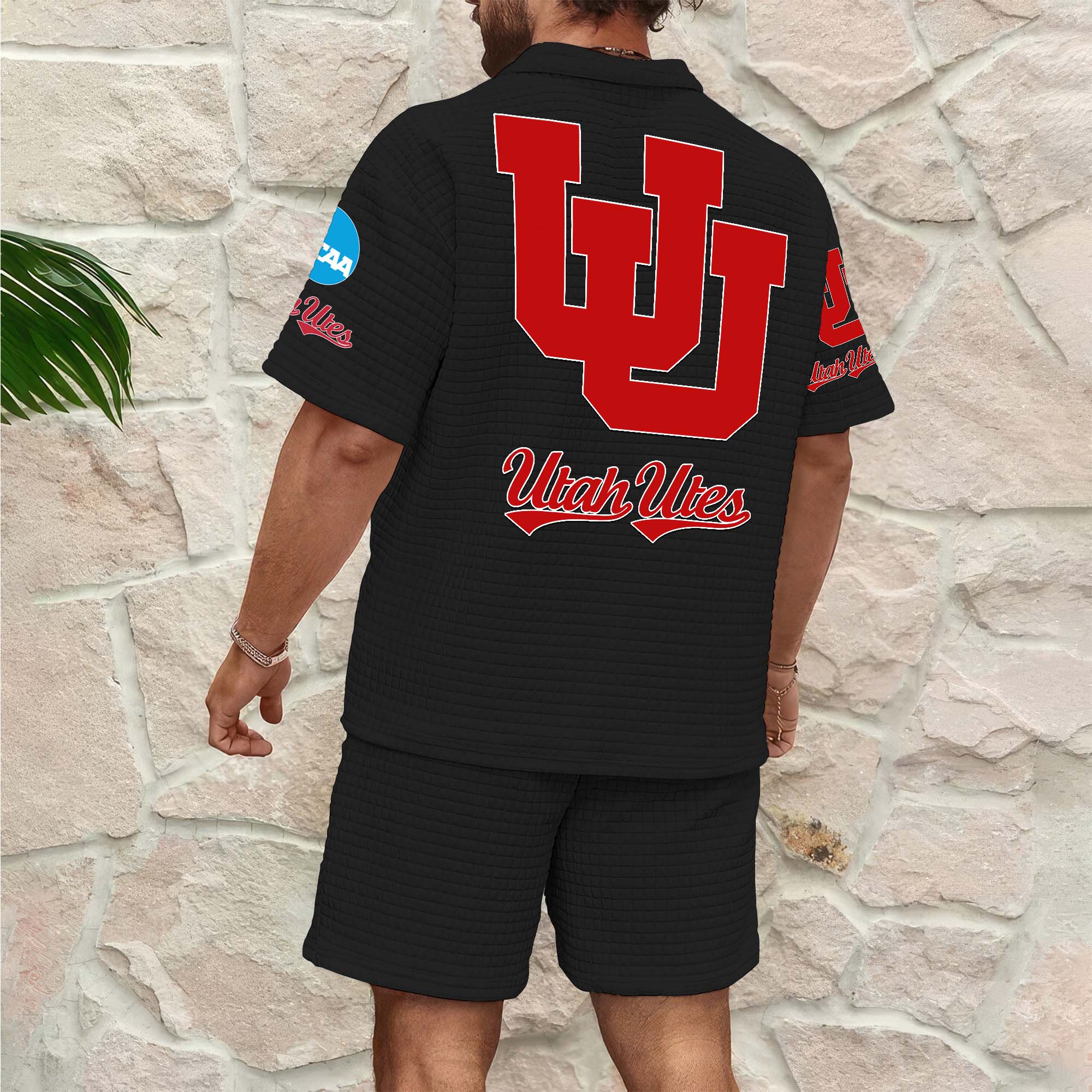 Alternative view of Utah Utes Men's Waffle Pattern Half Zipper Shirt And Short Custom Your Name 2025 Versions, Gifts For Football Lovers EHIVM-03151308