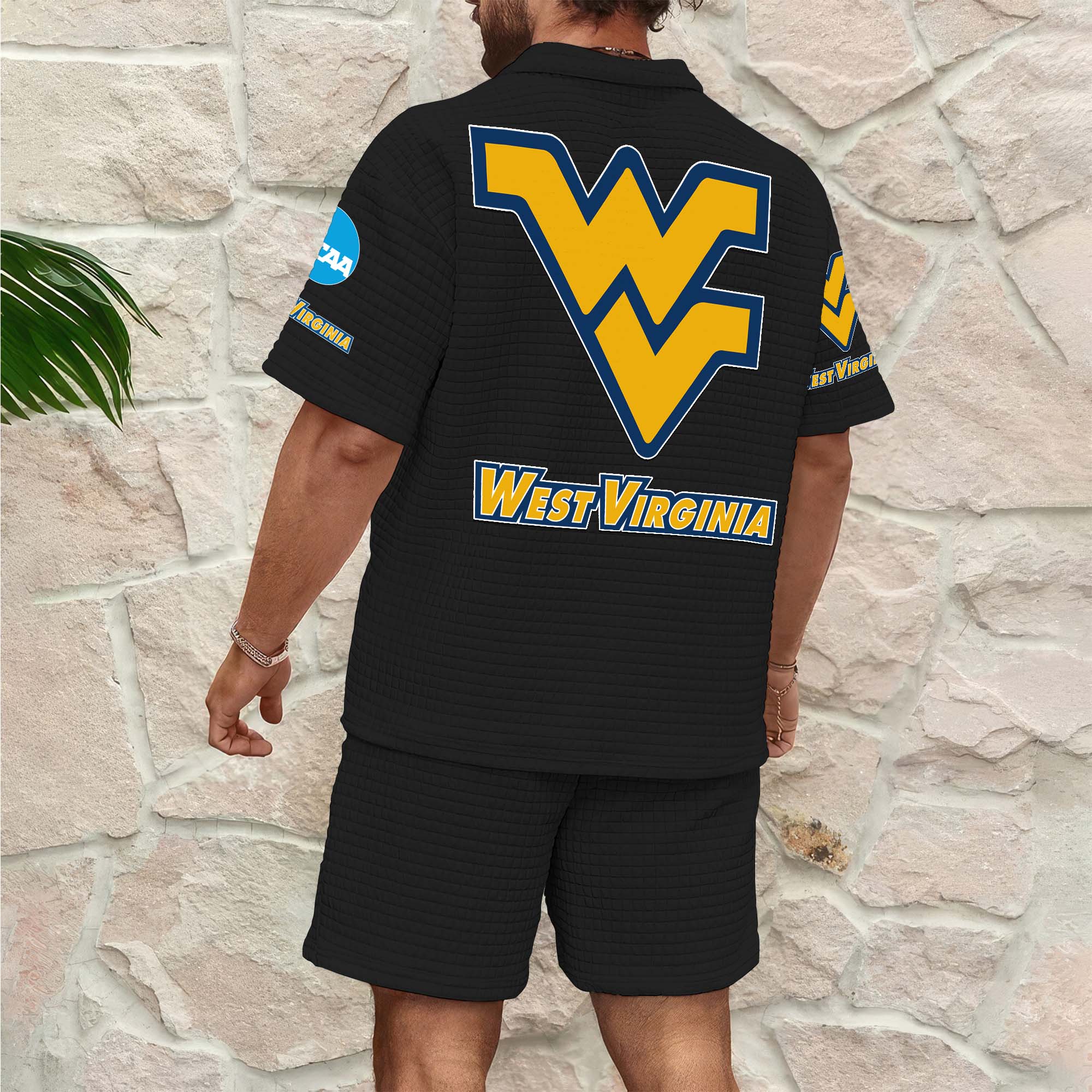 Alternative view of West Virginia Mountaineers Men's Waffle Pattern Half Zipper Shirt And Short Custom Your Name 2025 Versions, Gifts For Football Lovers EHIVM-03151308