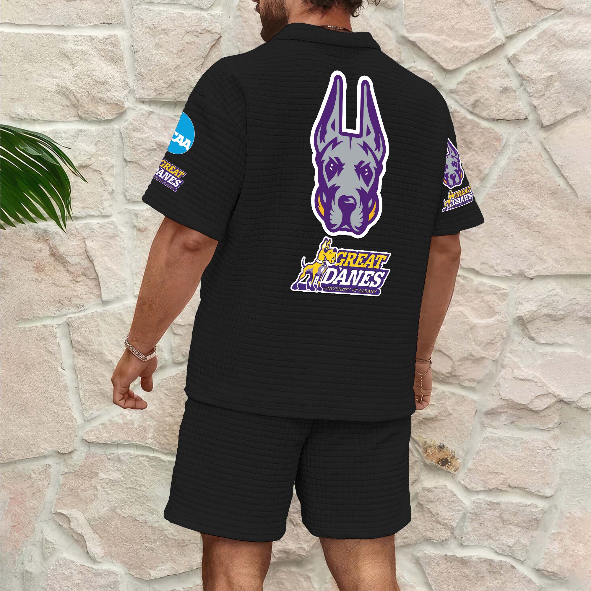 Alternative view of Albany Great Danes Men's Waffle Pattern Half Zipper Shirt And Short Custom Your Name 2025 Versions, Gifts For Football Lovers EHIVM-03151308
