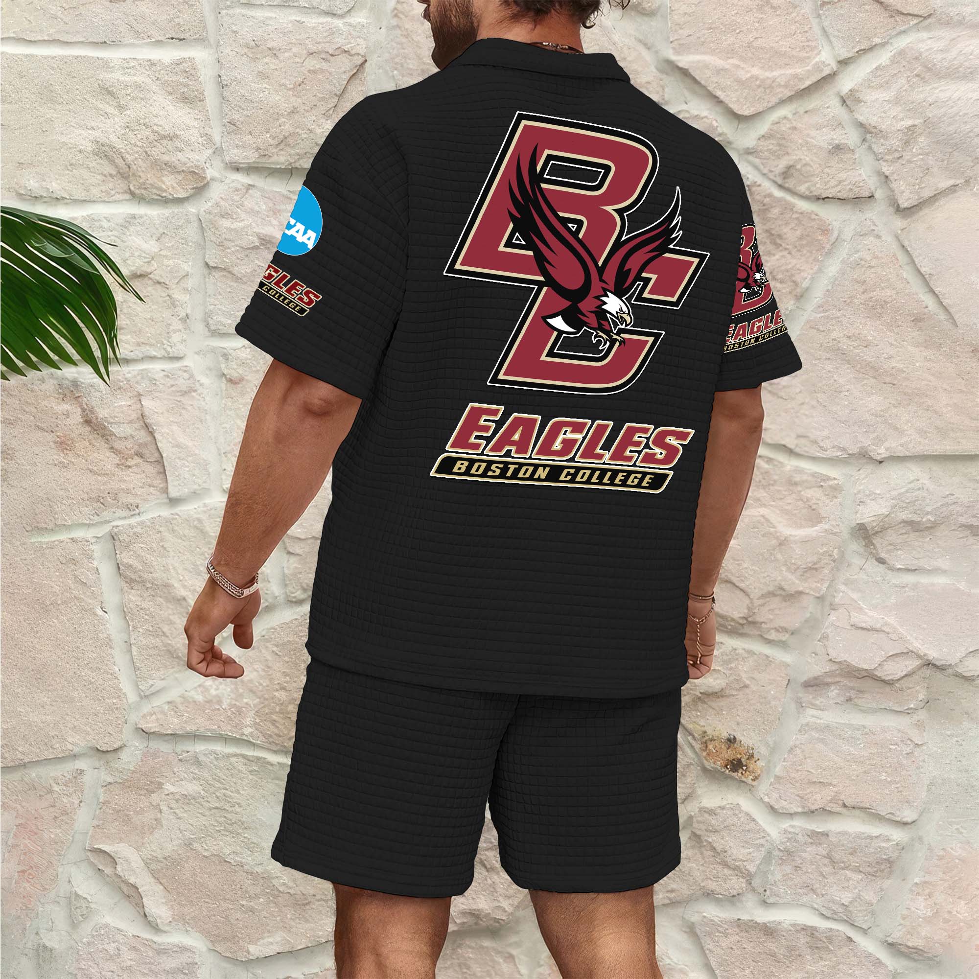 Alternative view of Boston College Eagles Men's Waffle Pattern Half Zipper Shirt And Short Custom Your Name 2025 Versions, Gifts For Football Lovers EHIVM-03151308