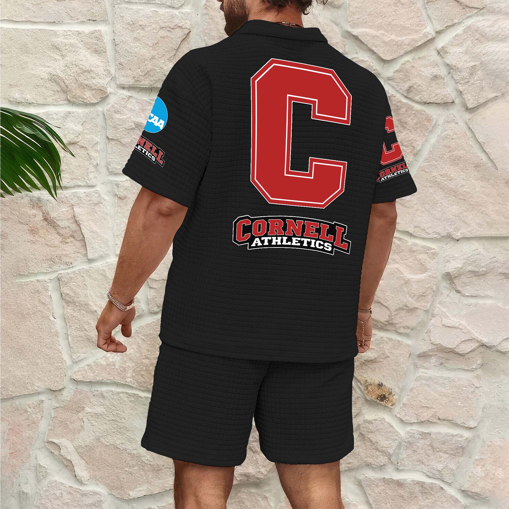 Alternative view of Cornell Big Red Men's Waffle Pattern Half Zipper Shirt And Short Custom Your Name 2025 Versions, Gifts For Football Lovers EHIVM-03151308