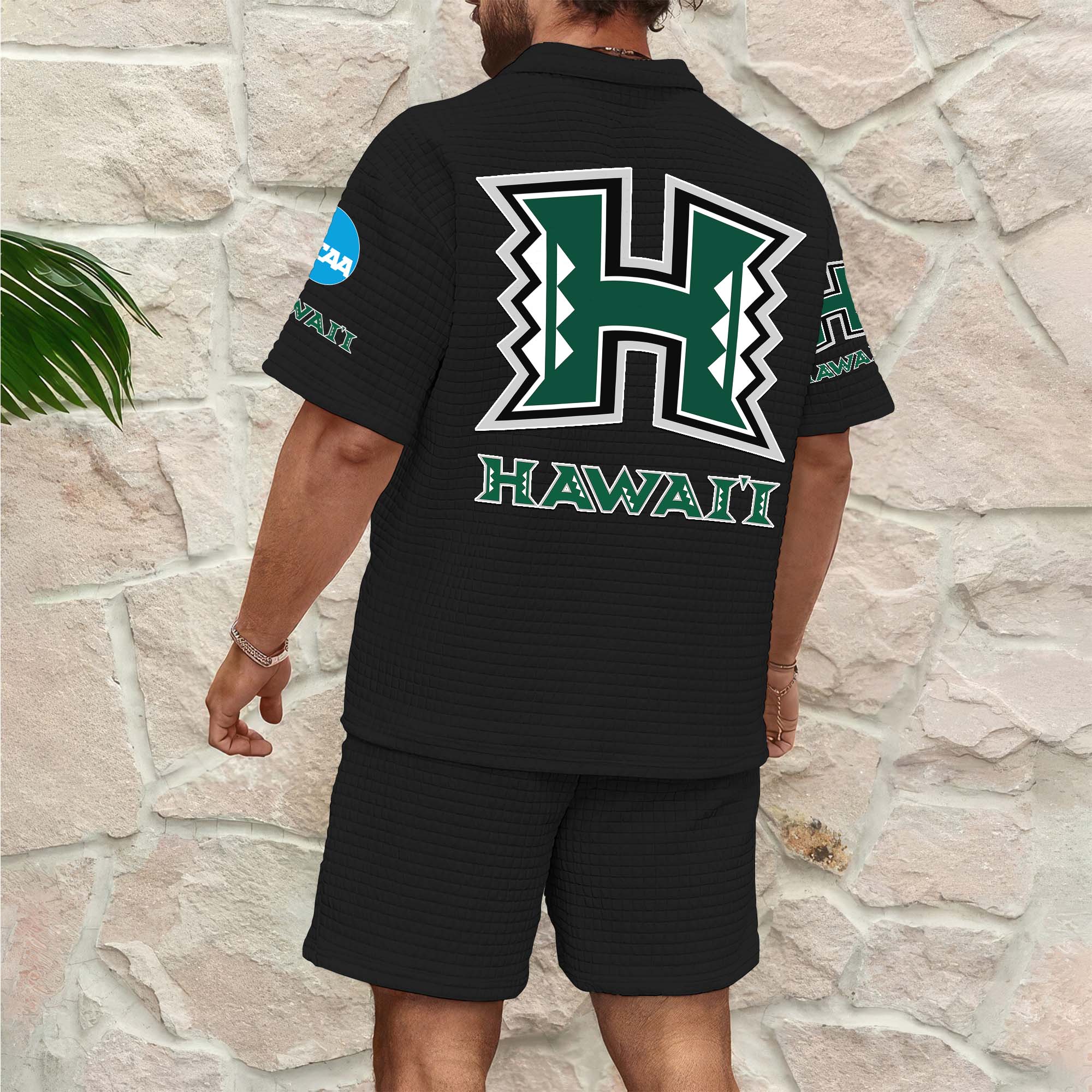 Alternative view of Hawaii Rainbow Warriors Men's Waffle Pattern Half Zipper Shirt And Short Custom Your Name 2025 Versions, Gifts For Football Lovers EHIVM-03151308