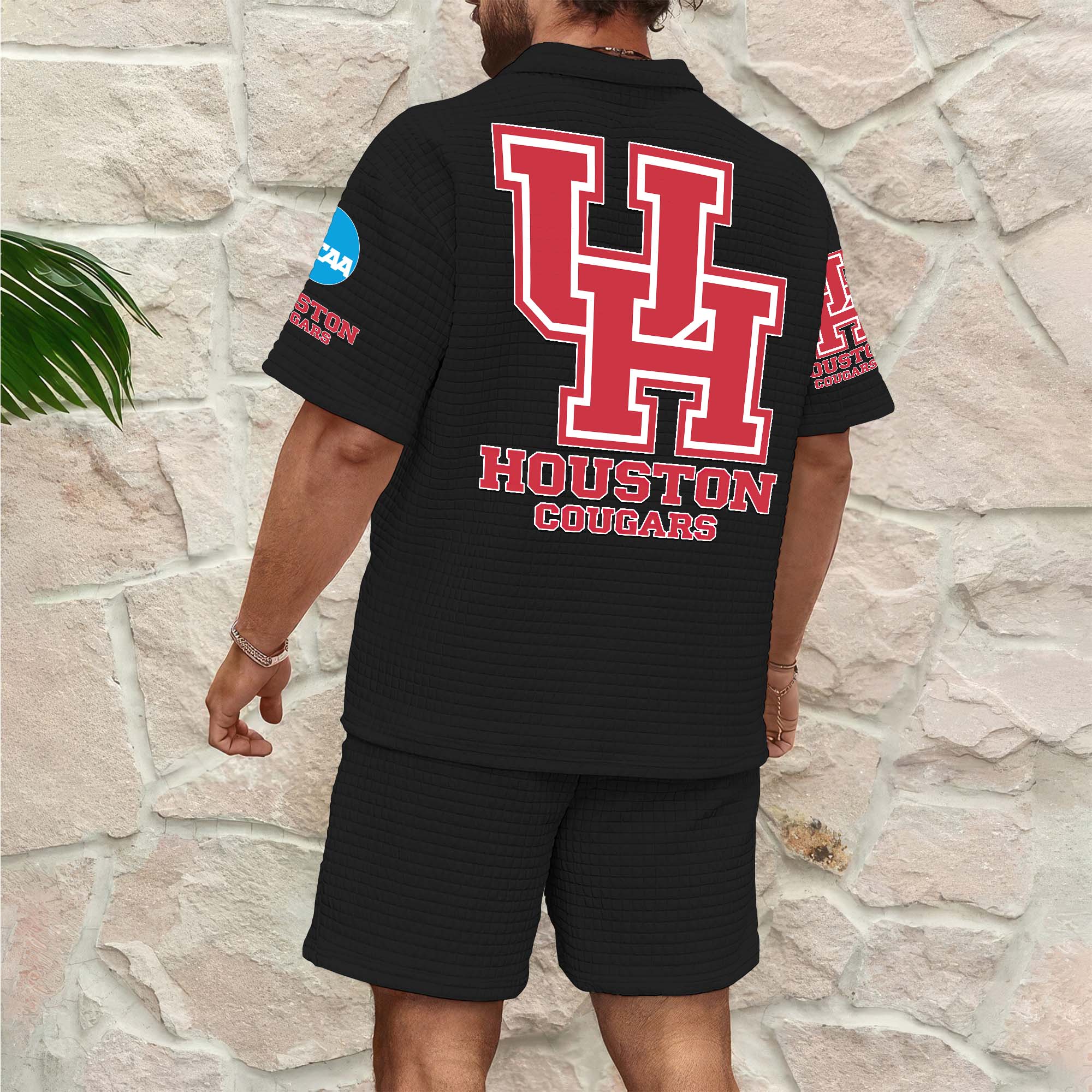 Alternative view of Houston Cougars Men's Waffle Pattern Half Zipper Shirt And Short Custom Your Name 2025 Versions, Gifts For Football Lovers EHIVM-03151308