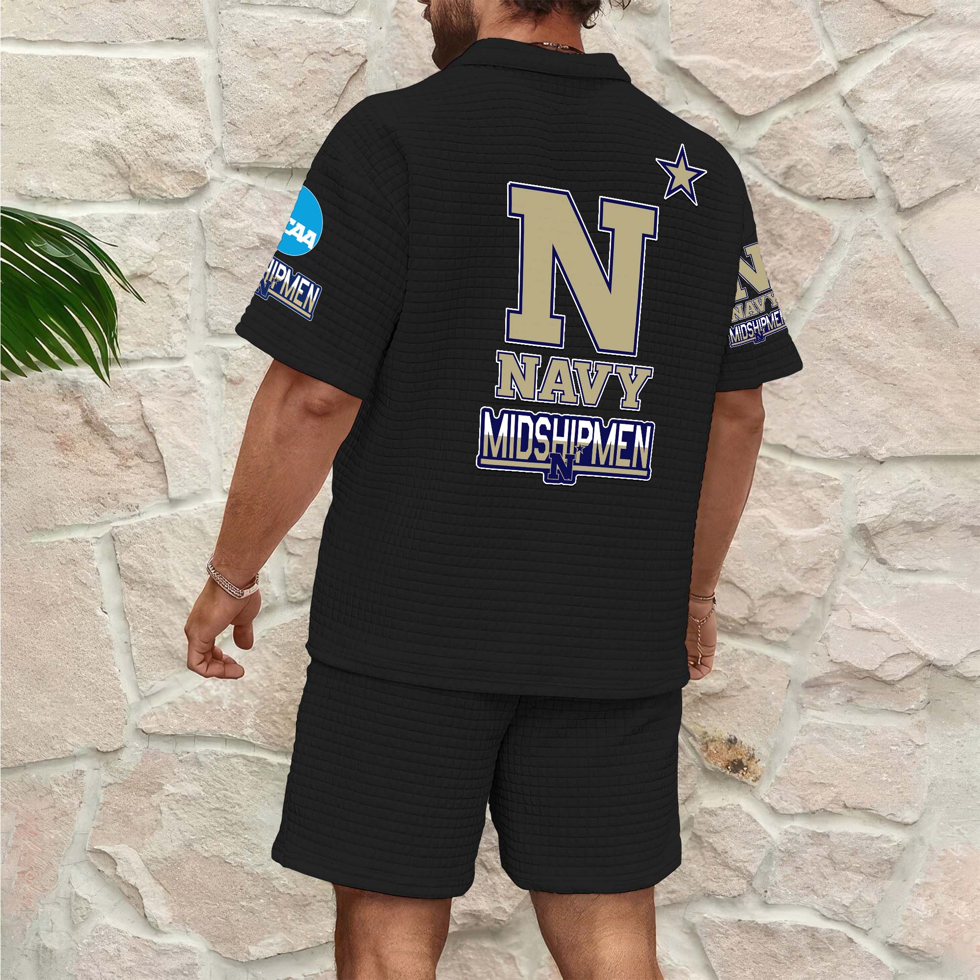 Alternative view of Navy Midshipmen Men's Waffle Pattern Half Zipper Shirt And Short Custom Your Name 2025 Versions, Gifts For Football Lovers EHIVM-03151308