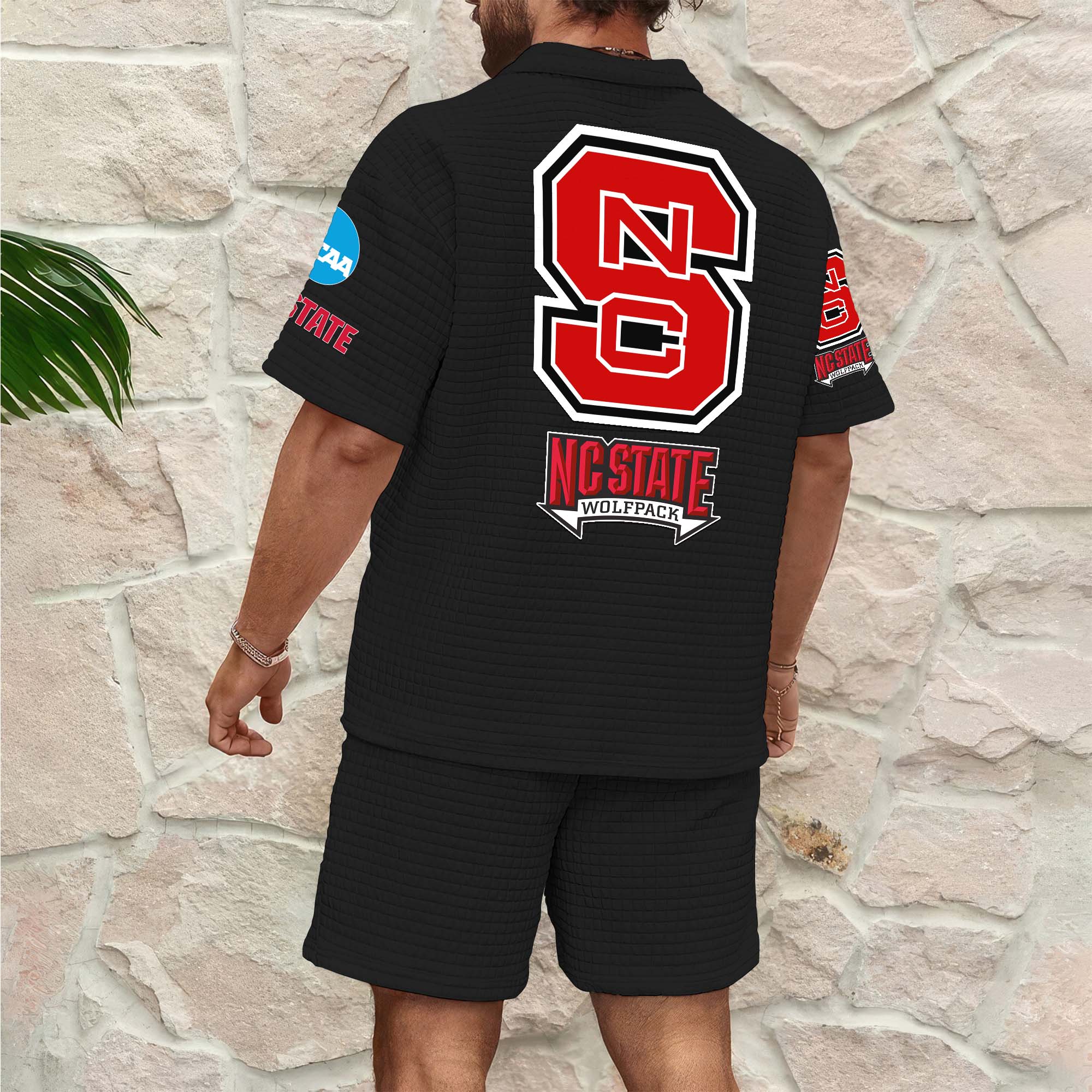 Alternative view of NC State Wolfpack Men's Waffle Pattern Half Zipper Shirt And Short Custom Your Name 2025 Versions, Gifts For Football Lovers EHIVM-03151308