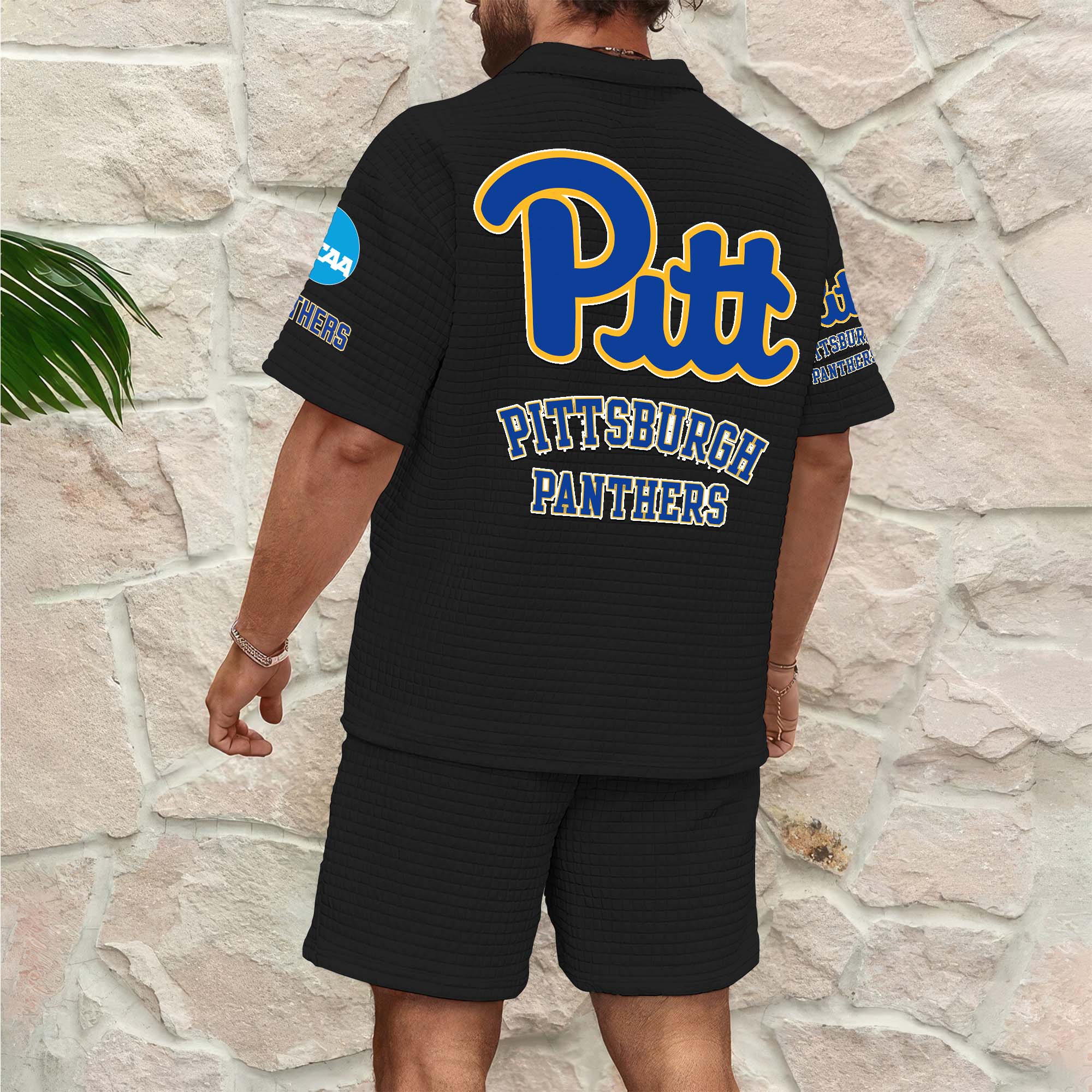 Alternative view of Pittsburgh Panthers Men's Waffle Pattern Half Zipper Shirt And Short Custom Your Name 2025 Versions, Gifts For Football Lovers EHIVM-03151308