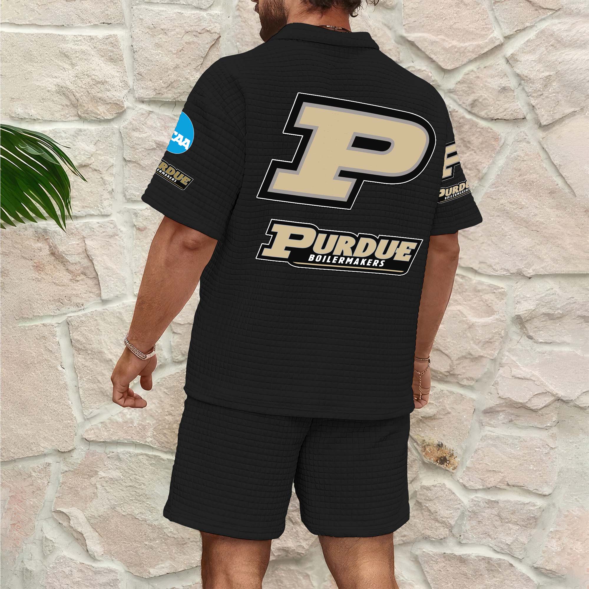 Alternative view of Purdue Boilermakers Men's Waffle Pattern Half Zipper Shirt And Short Custom Your Name 2025 Versions, Gifts For Football Lovers EHIVM-03151308