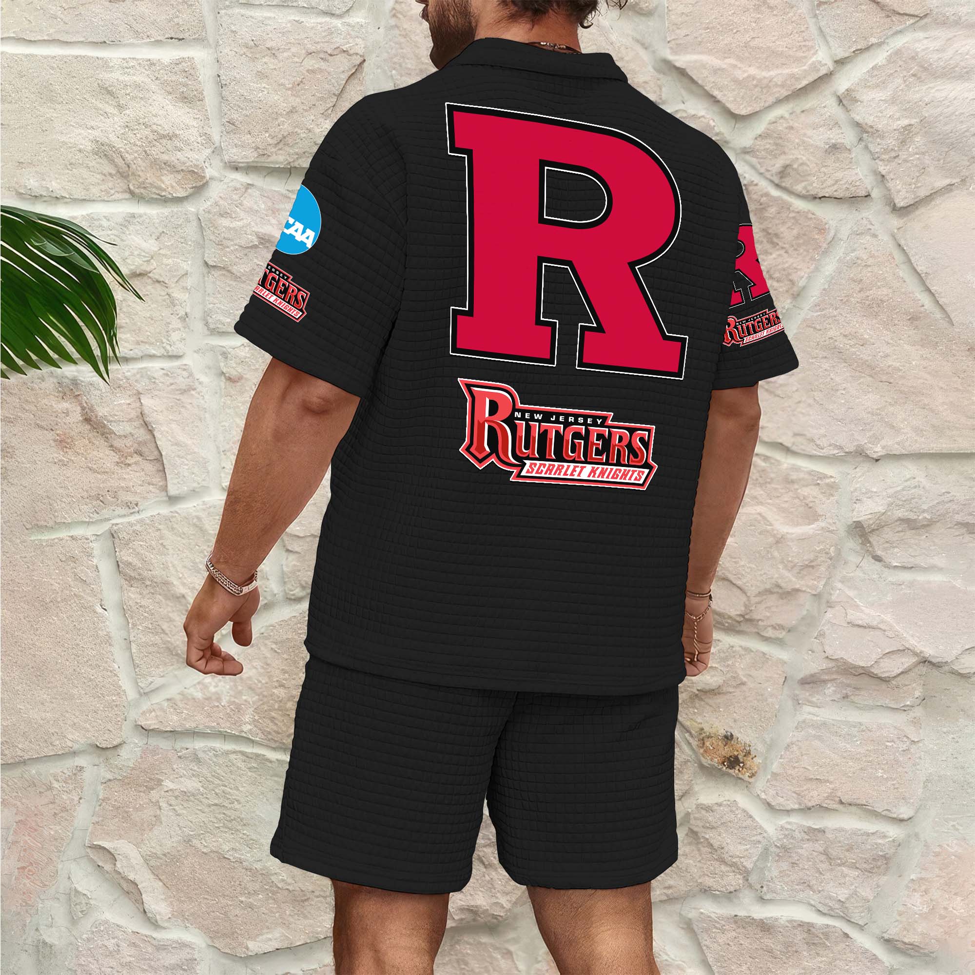 Alternative view of Rutgers Scarlet Knights Men's Waffle Pattern Half Zipper Shirt And Short Custom Your Name 2025 Versions, Gifts For Football Lovers EHIVM-03151308