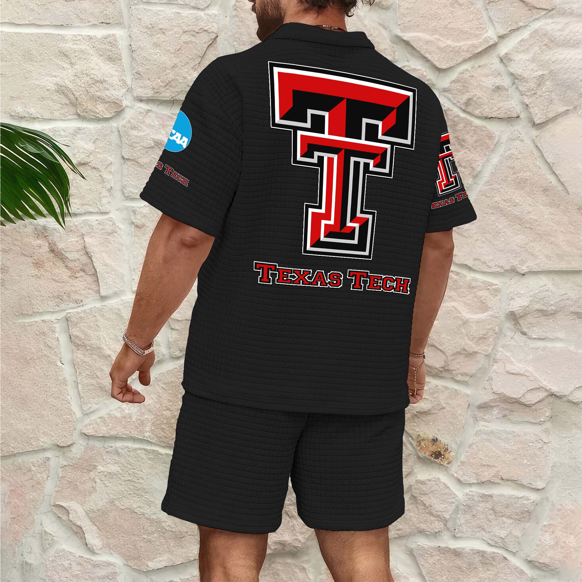 Alternative view of Texas Tech Red Raiders Men's Waffle Pattern Half Zipper Shirt And Short Custom Your Name 2025 Versions, Gifts For Football Lovers EHIVM-03151308