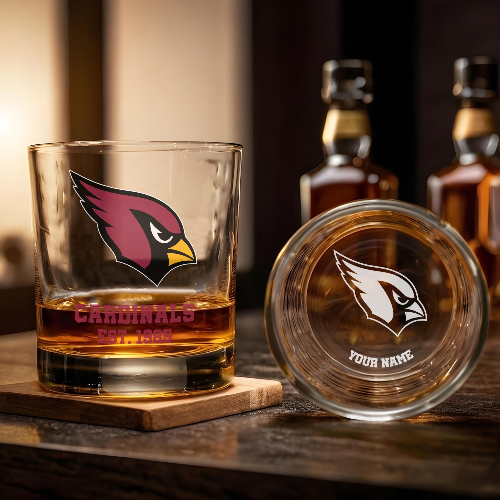 Alternative view of Arizona Cardinals Engraved Whiskey Glass Custom Your Name, Groomsman 11oz Whiskey Glass, Football Gift, Gifts for Dad EHIVM-03271493