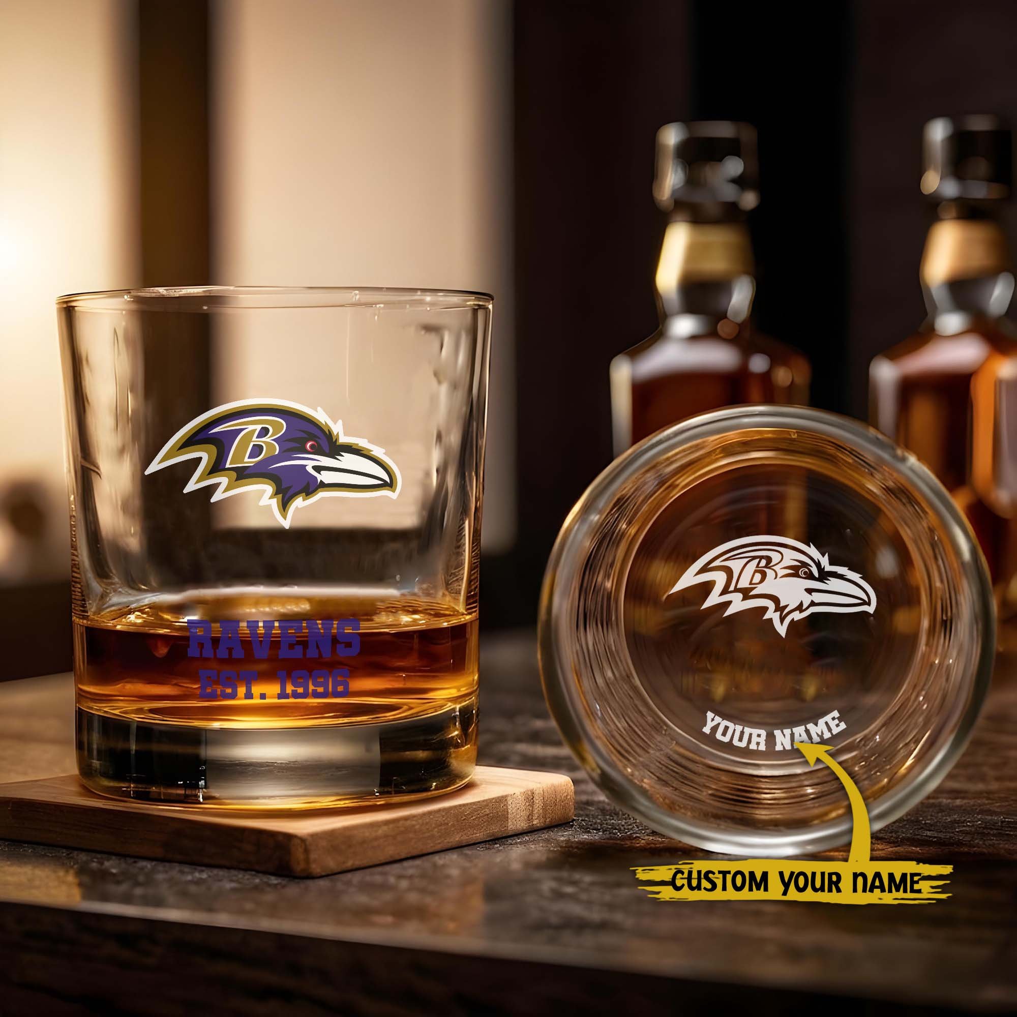 Baltimore Ravens Engraved Whiskey Glass Custom Your Name, Groomsman 11oz Whiskey Glass, Football Gift, Gifts for Dad EHIVM-03271493