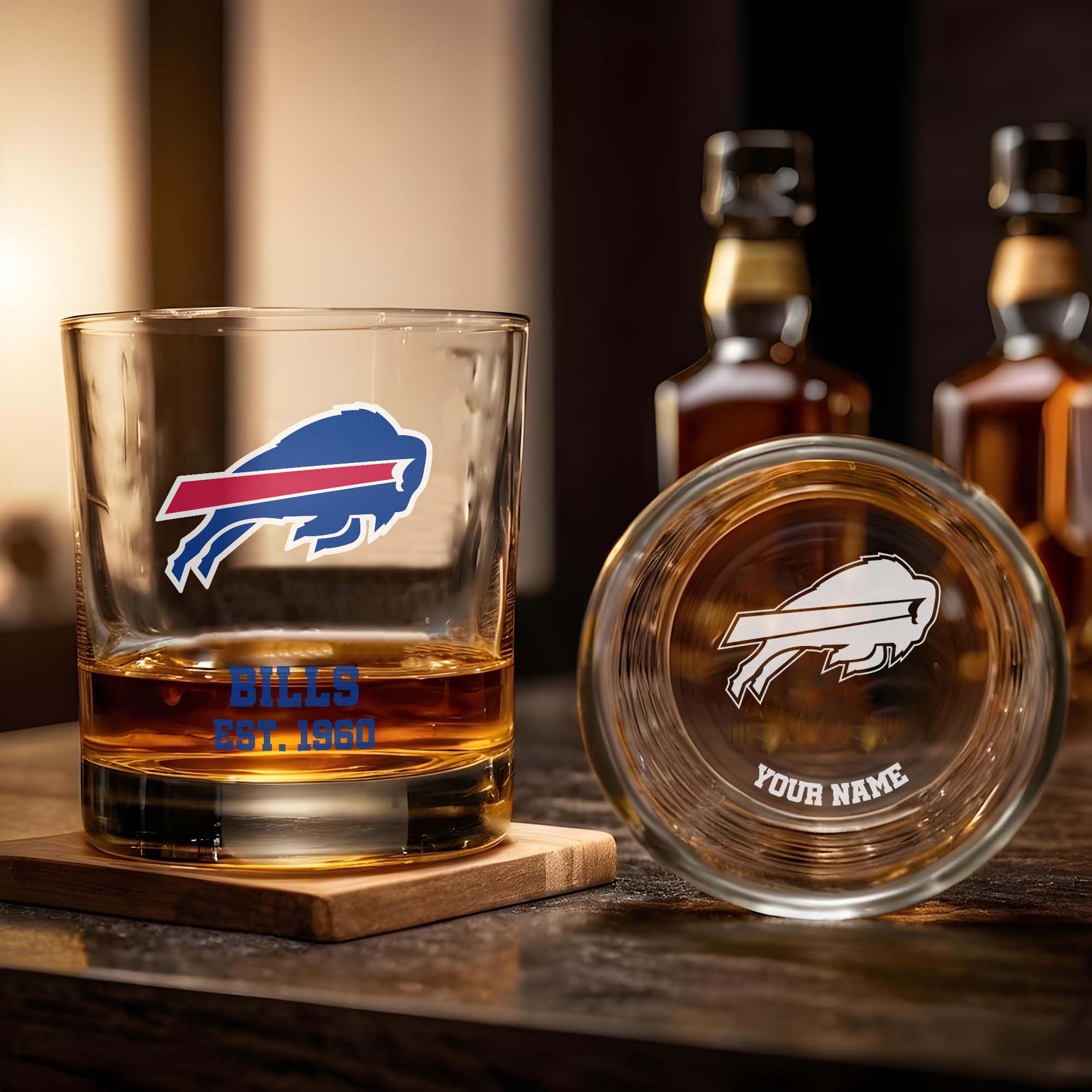 Alternative view of Buffalo Bills Engraved Whiskey Glass Custom Your Name, Groomsman 11oz Whiskey Glass, Football Gift, Gifts for Dad EHIVM-03271493