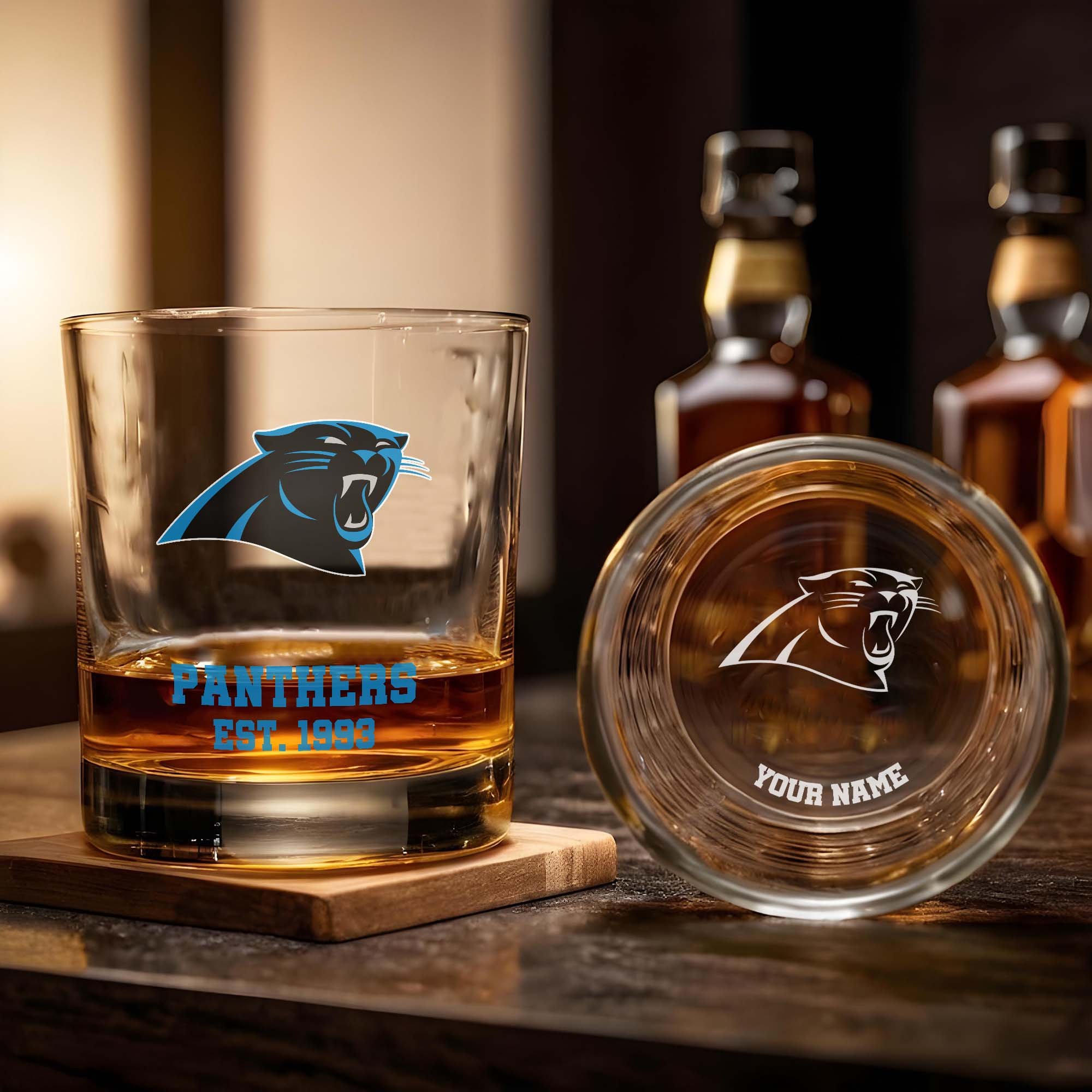 Alternative view of Carolina Panthers Engraved Whiskey Glass Custom Your Name, Groomsman 11oz Whiskey Glass, Football Gift, Gifts for Dad EHIVM-03271493
