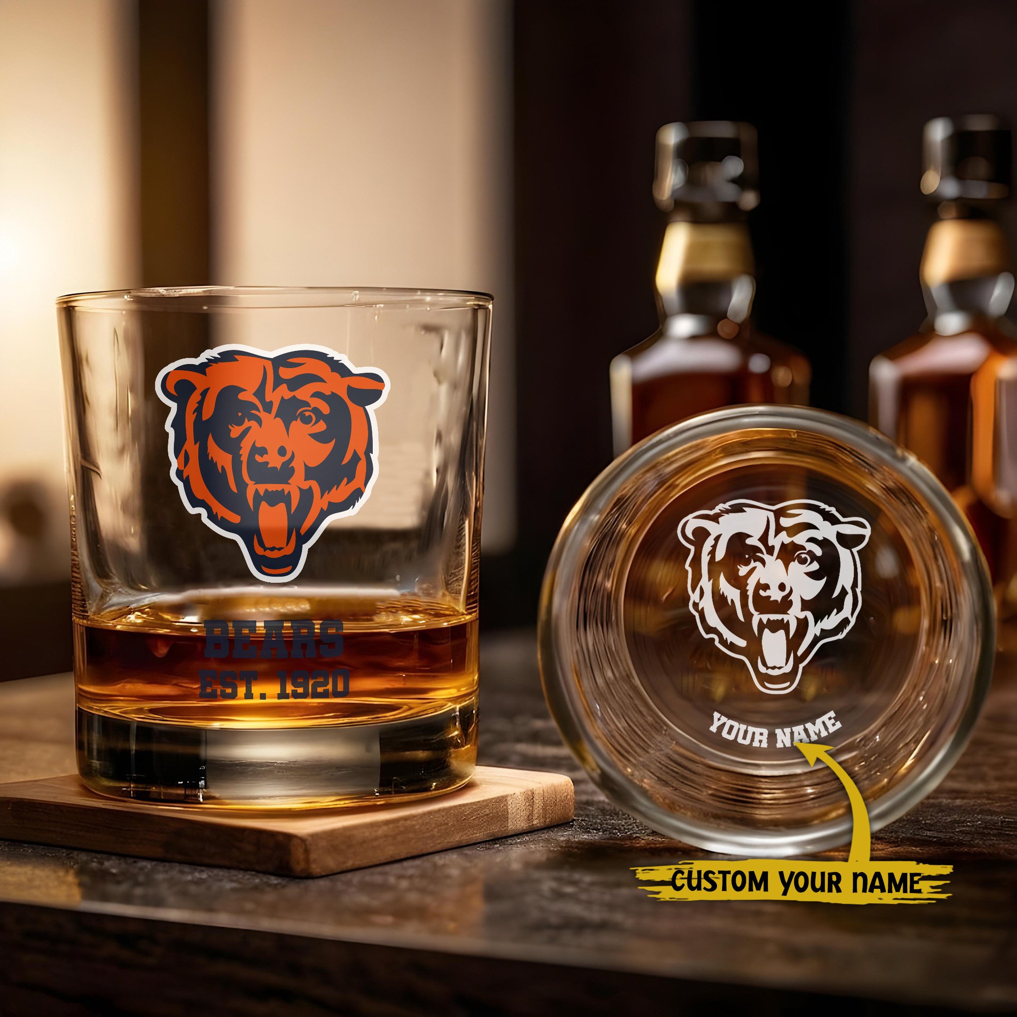 Chicago Bears Engraved Whiskey Glass Custom Your Name, Groomsman 11oz Whiskey Glass, Football Gift, Gifts for Dad EHIVM-03271493
