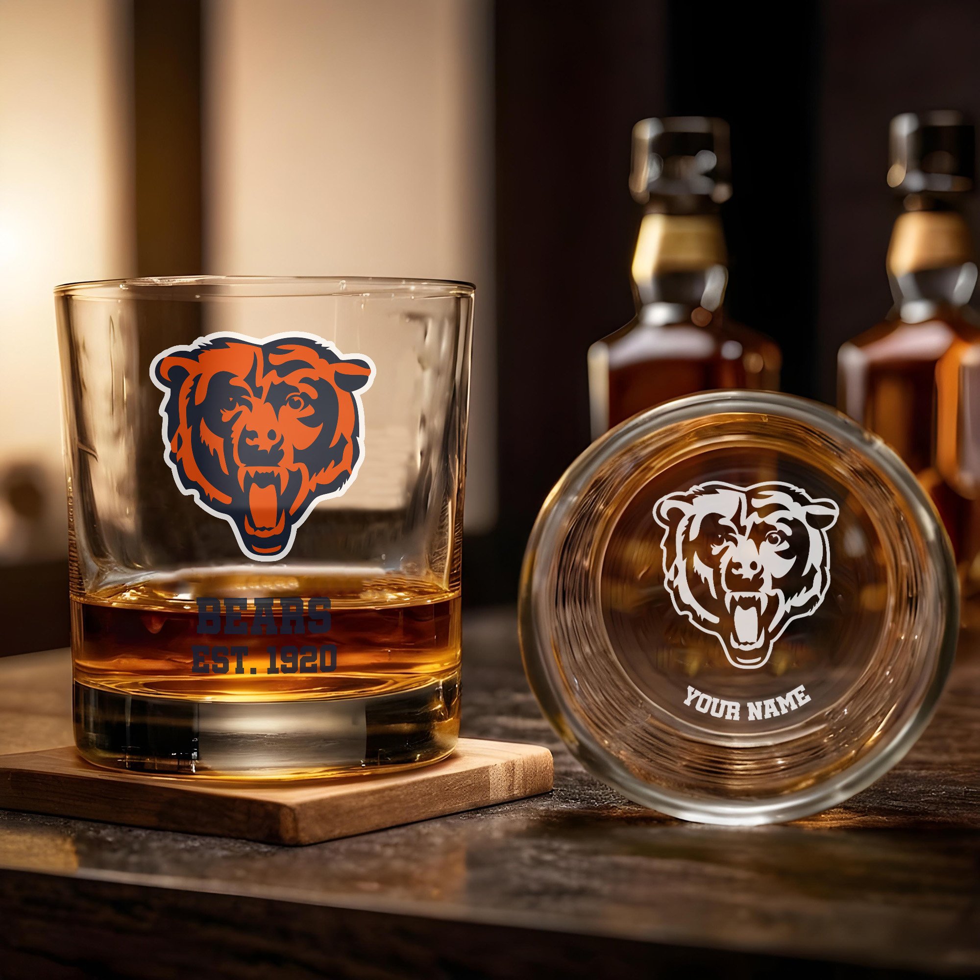 Alternative view of Chicago Bears Engraved Whiskey Glass Custom Your Name, Groomsman 11oz Whiskey Glass, Football Gift, Gifts for Dad EHIVM-03271493