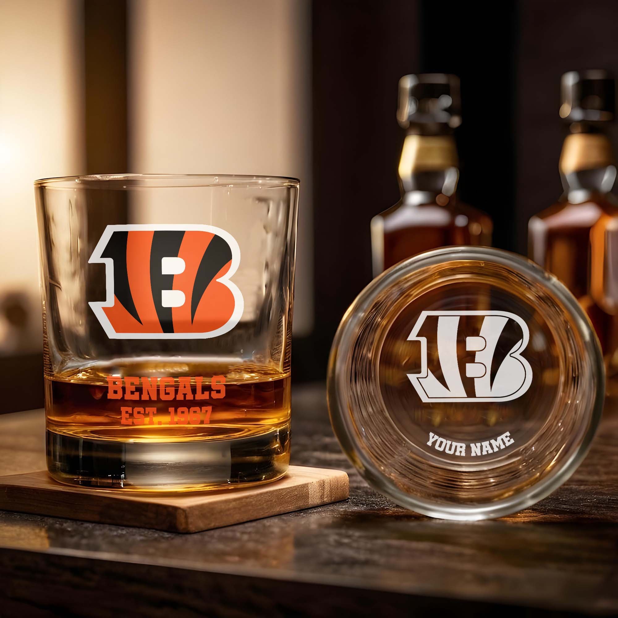 Alternative view of Cincinnati Bengals Engraved Whiskey Glass Custom Your Name, Groomsman 11oz Whiskey Glass, Football Gift, Gifts for Dad EHIVM-03271493